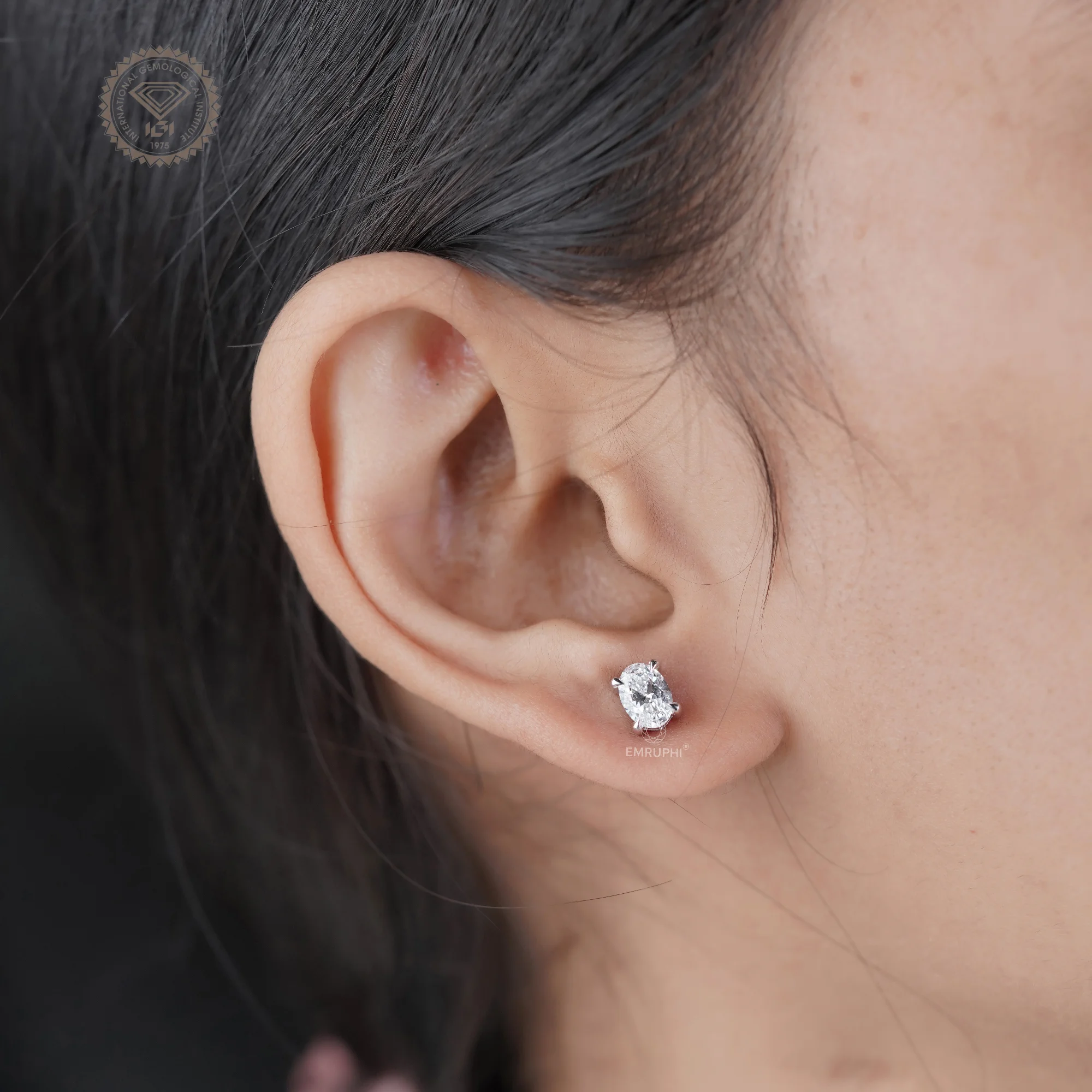 1 Carat Oval Lab Grown Diamond Stud Earrings: 14K Gold — view 6