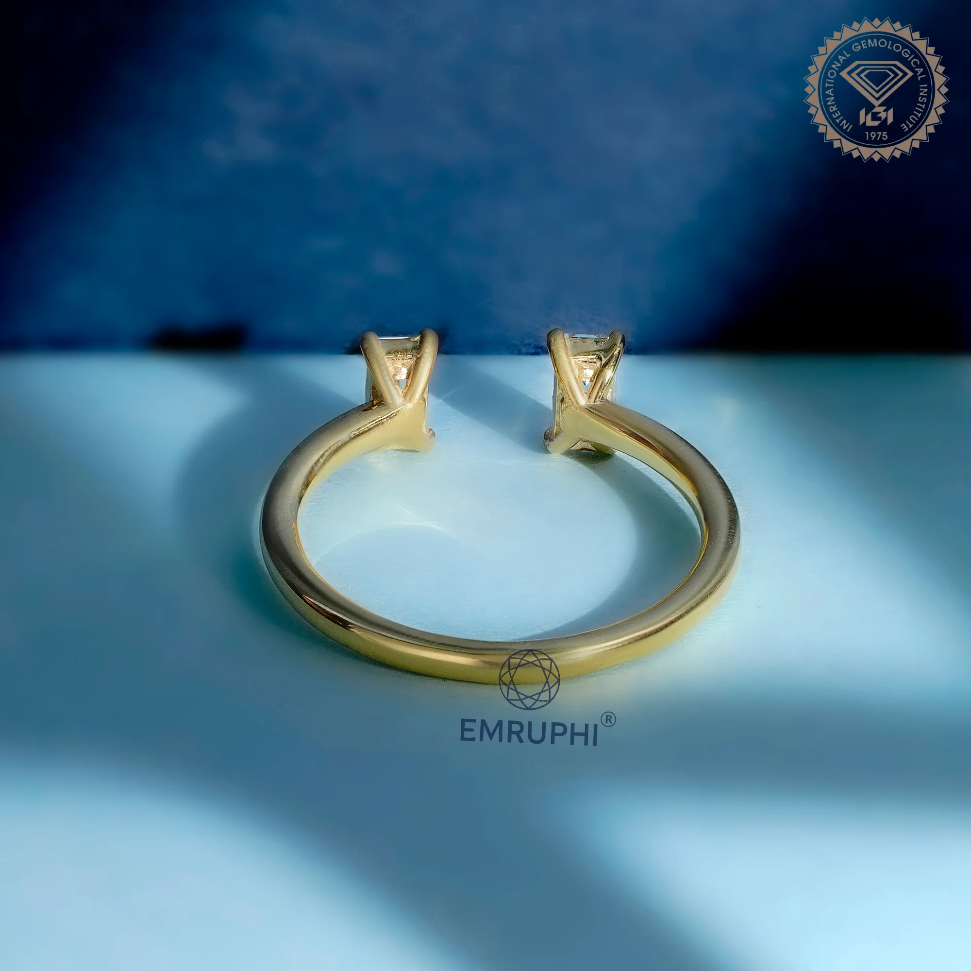Baguette Lab-Grown Diamond Open Cuff Ring, Solid Gold Wedding Band — view 4
