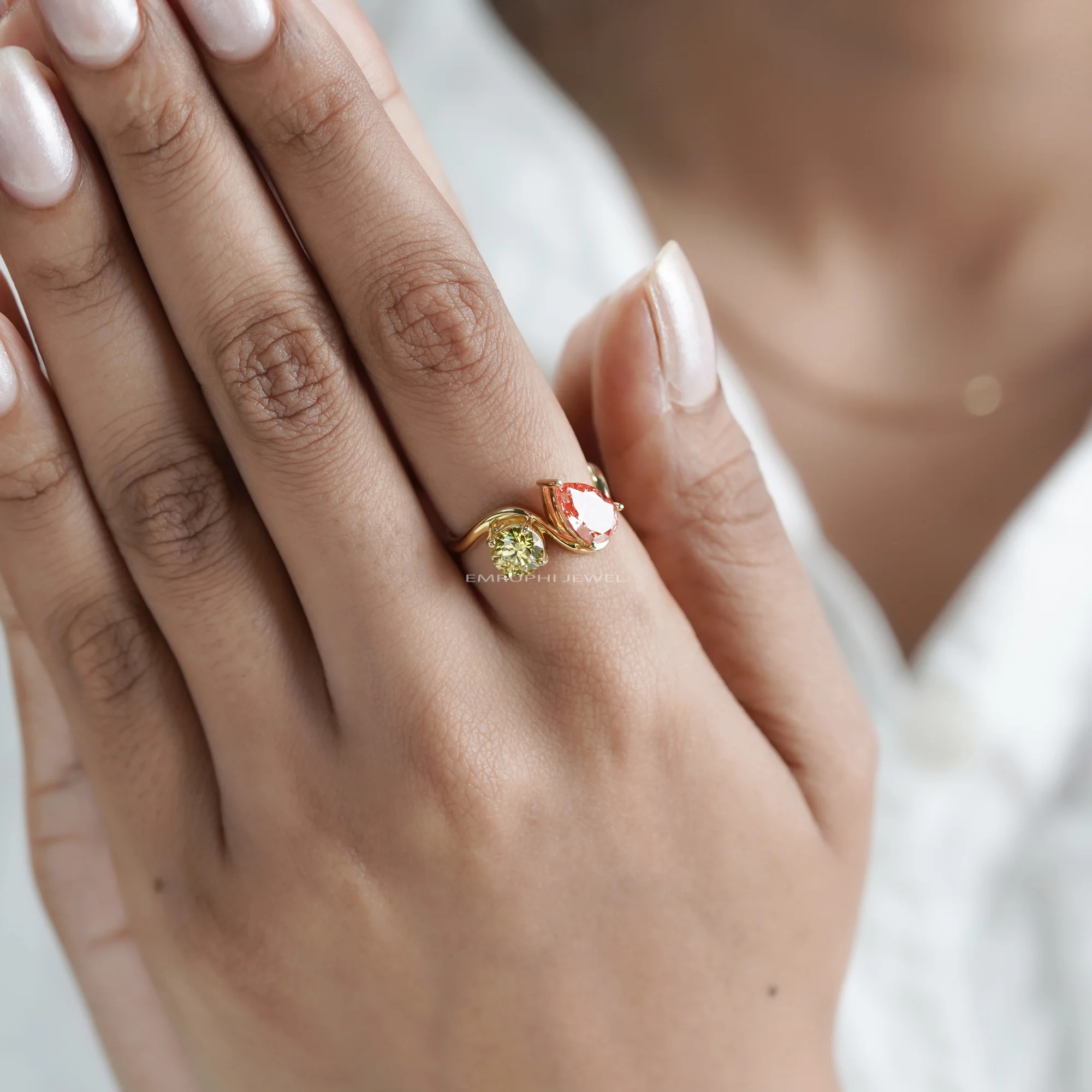 14K Gold Toi et Moi Ring, Yellow & Pink Lab Grown Diamonds — view 11