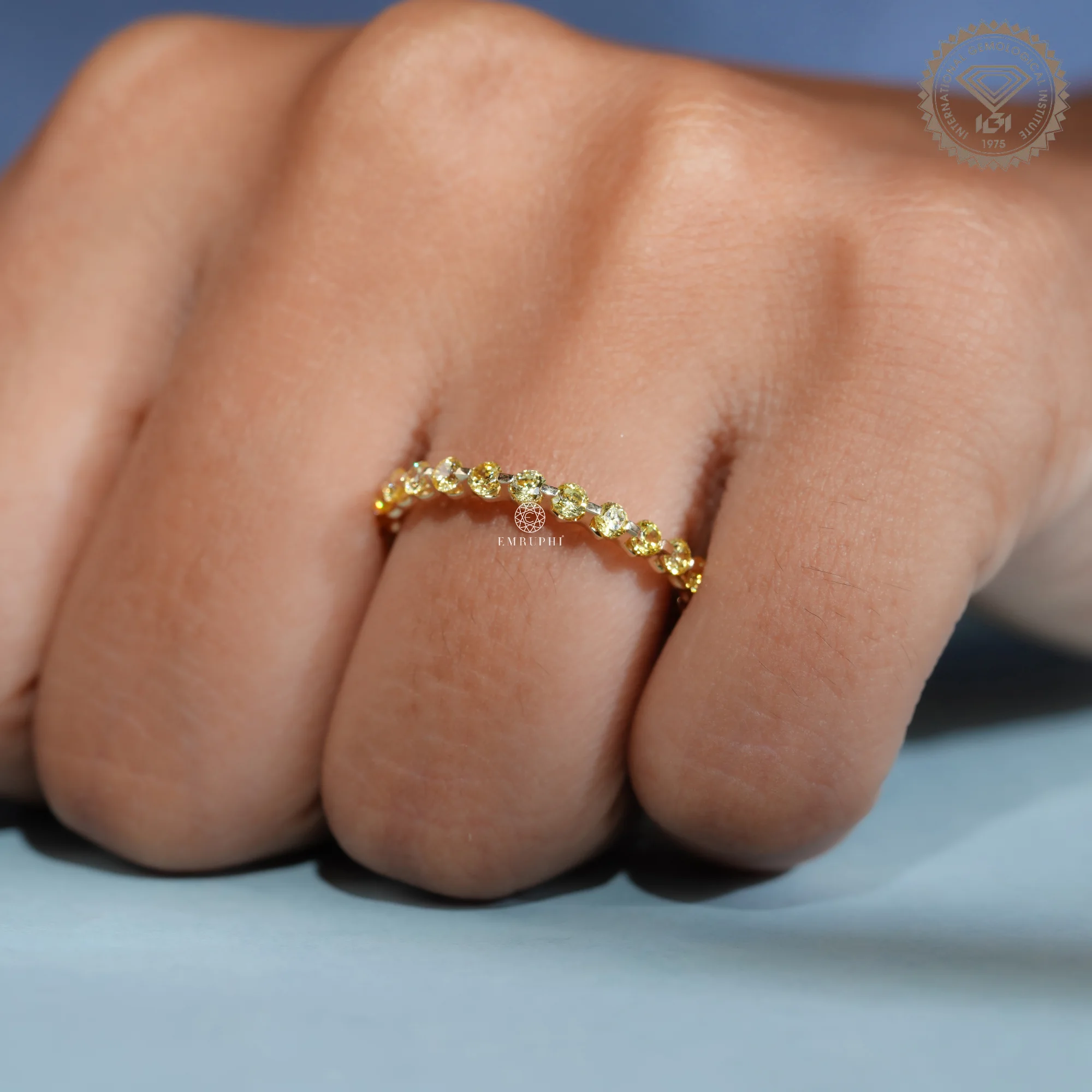 Fancy Yellow Diamond Eternity Band, Round Vivid Yellow Wedding Band — view 10