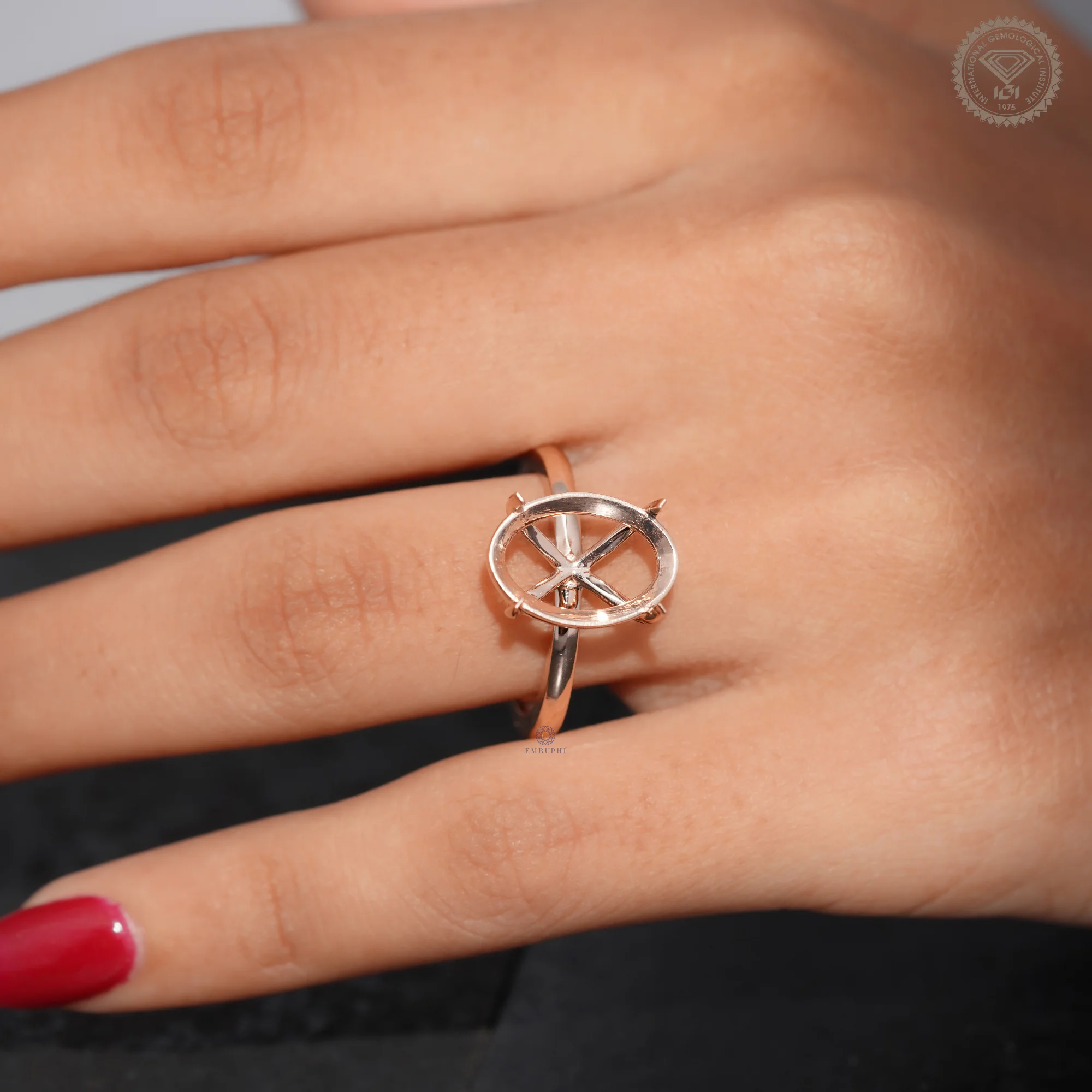 5 CT Oval Semi Mount Engagement Ring, Cathedral Solitaire Ring Setting — view 10