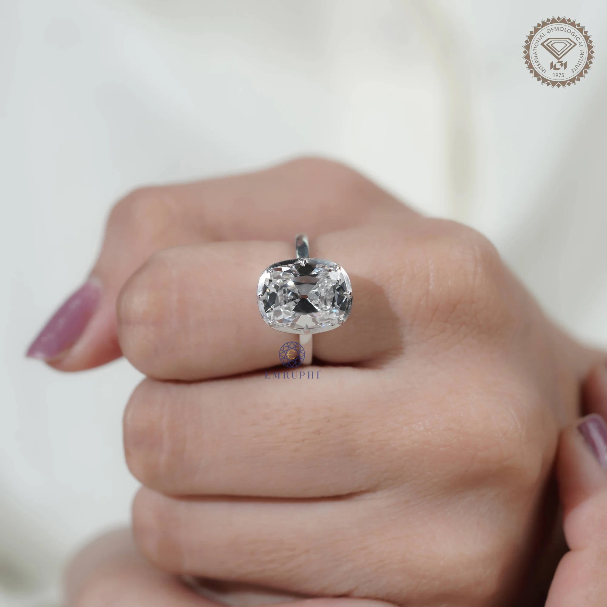 5.00 CT Old Mine Cushion Diamond Engagement Ring, Lab Grown Diamond Wedding Ring, IGI Certified Diamond Ring — view 8