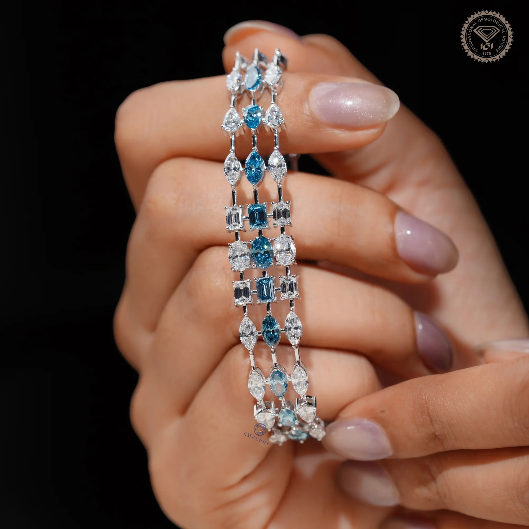 Blue and White Mixed Shape Lab Grown Diamond Bracelet — view 15
