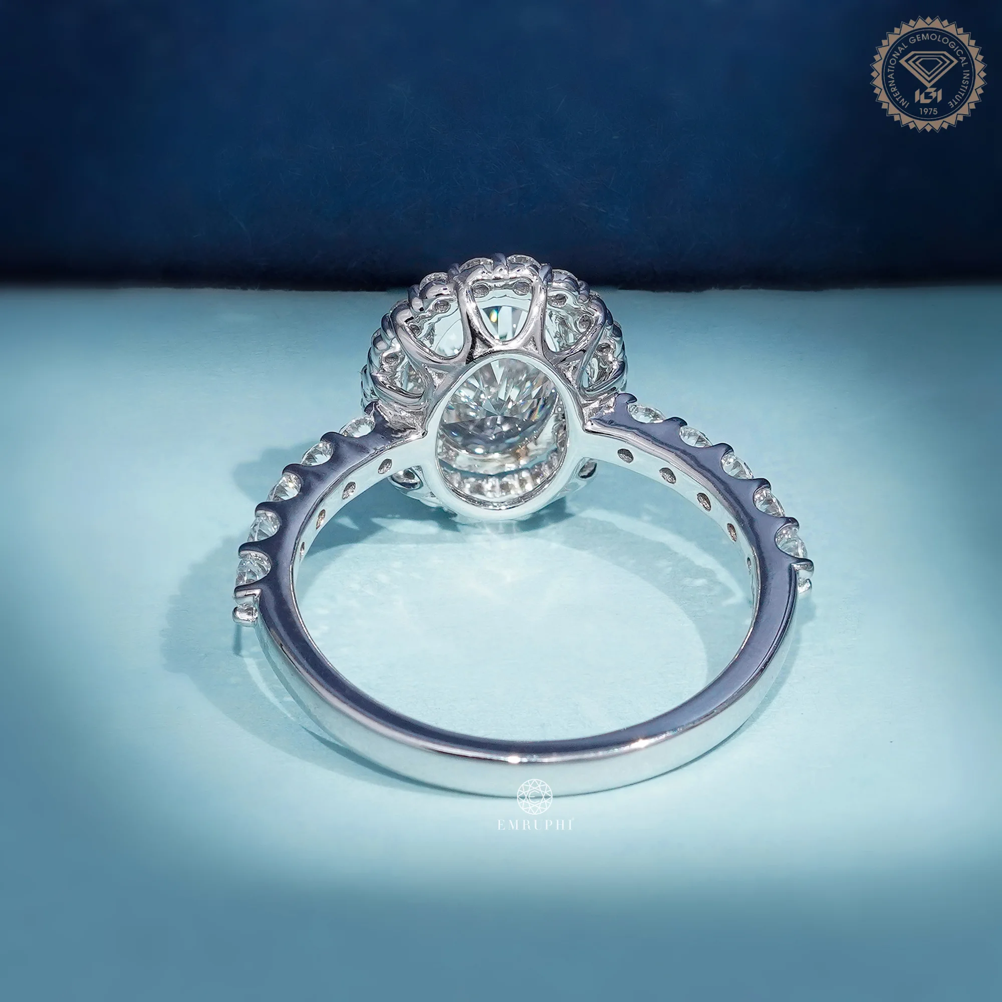 Oval Cut Diamond Halo Engagement Ring, IGI Certified, Pavé Diamond Band, Classic Halo Ring — view 4