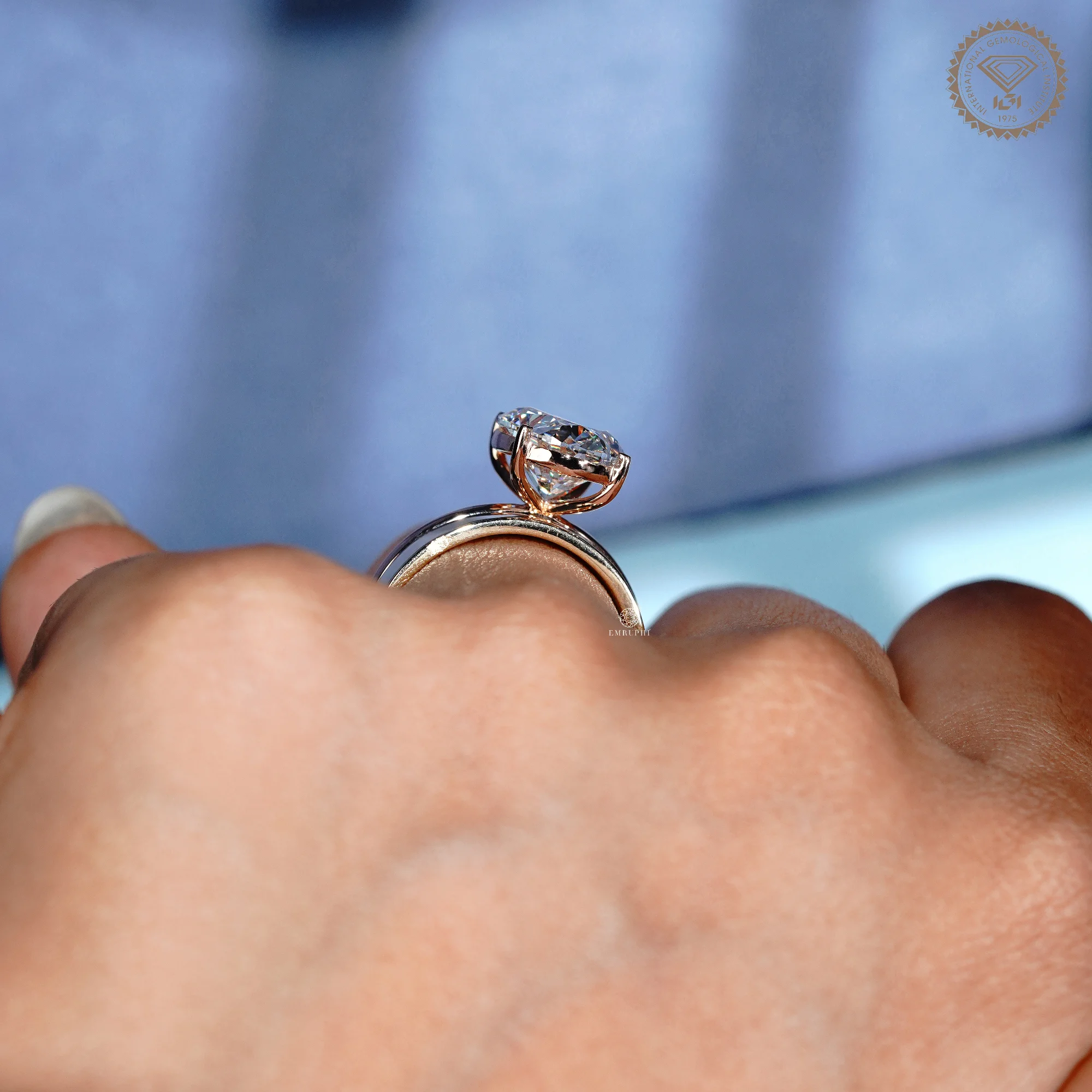 5 CT Oval Lab Grown Diamond Engagement Ring & 5mm Plain Gold Band Ring Set — view 8