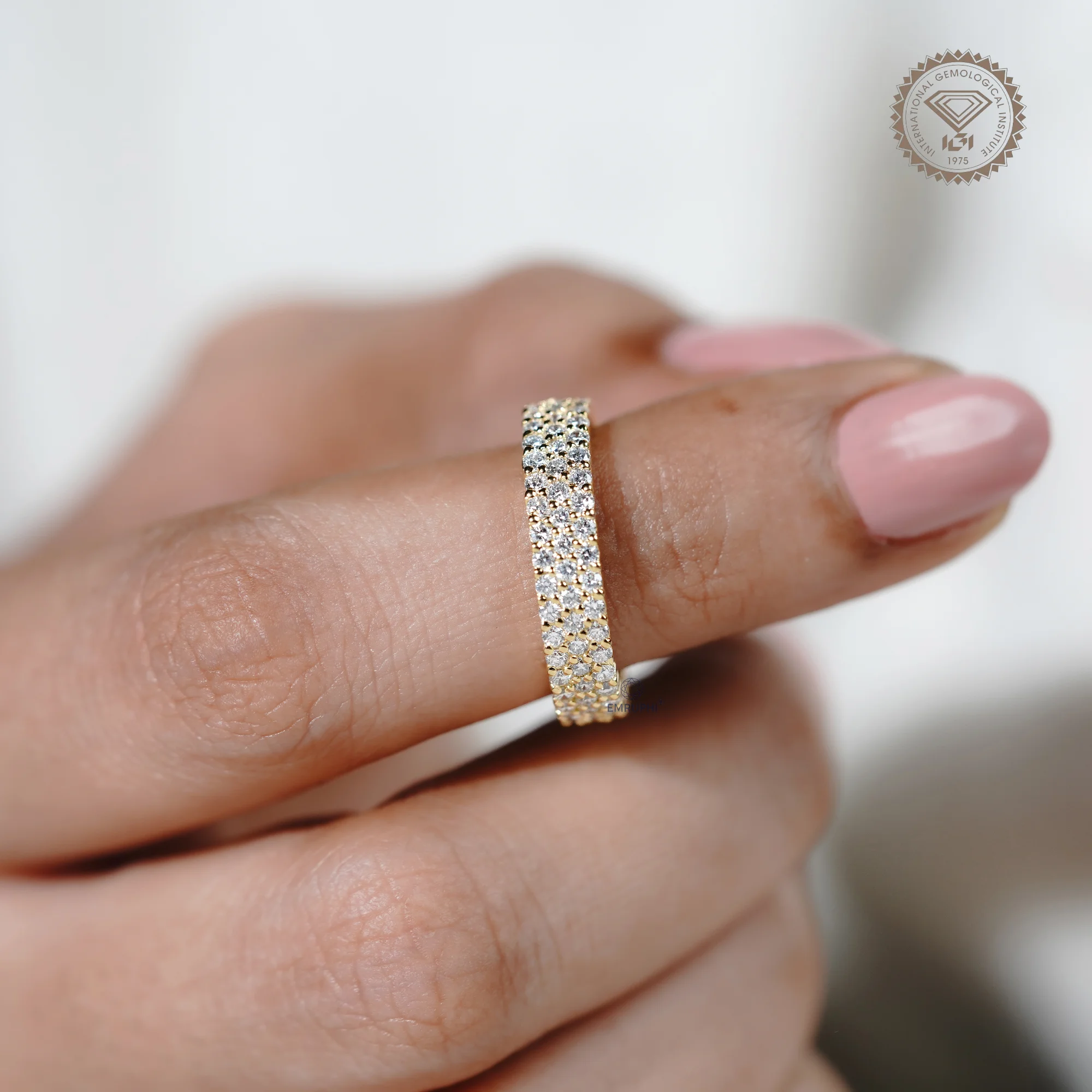 Three Row Lab Diamond Full Eternity Band, Stackable Gold Wedding Ring — view 7