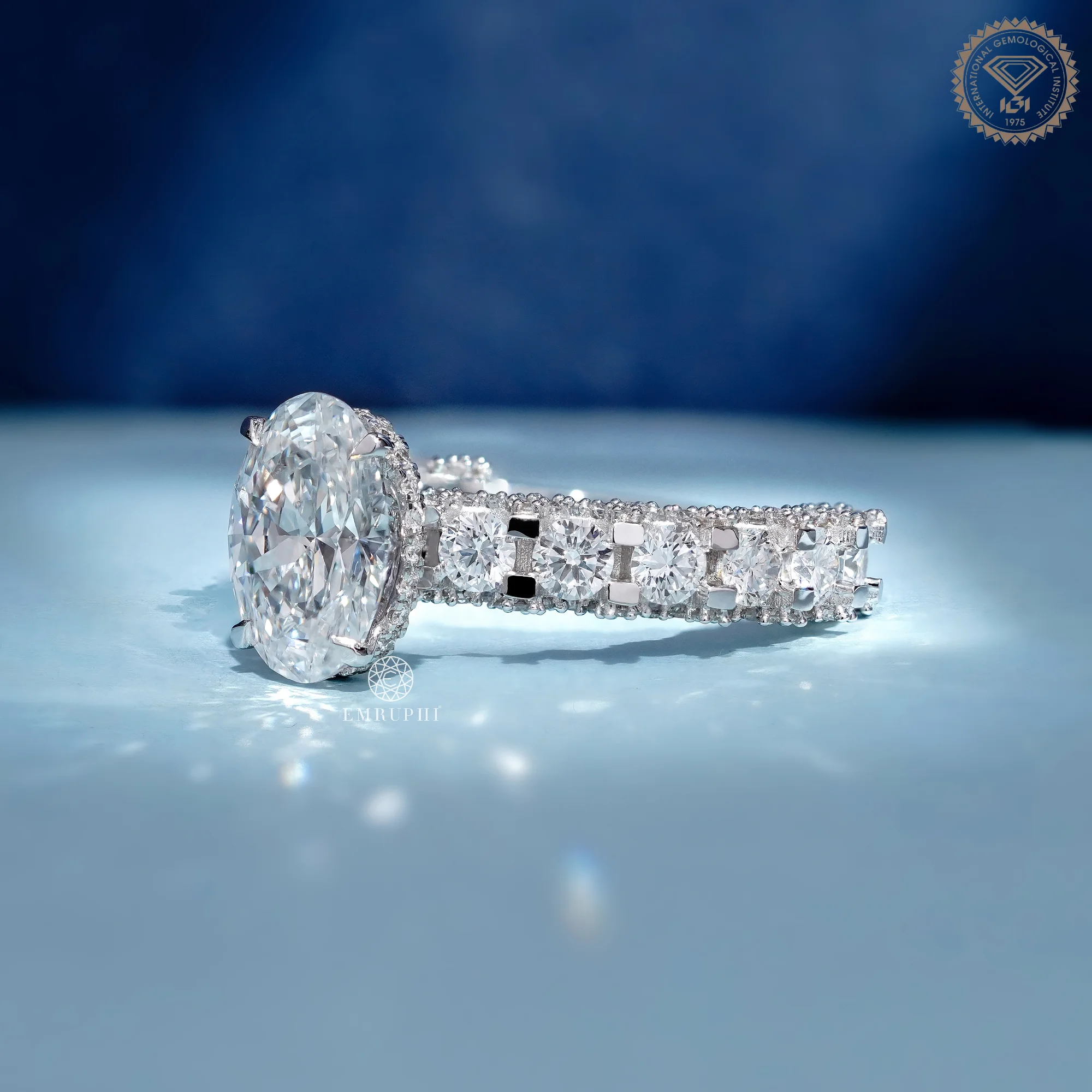 2 CT Oval Cut Lab Grown Diamond Engagement Ring, Graduated Oval Diamond Band — view 2