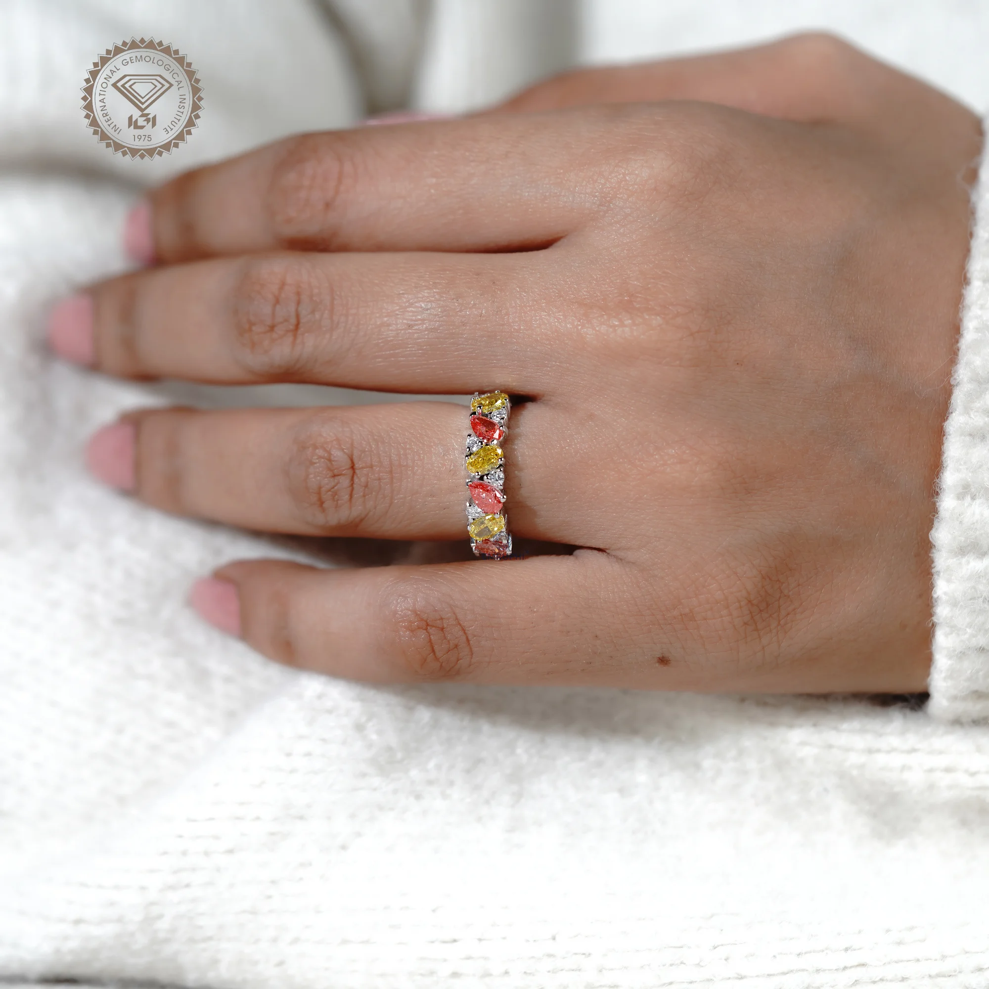 Pear & Oval Diamond Half Eternity Wedding Band, 14K Solid Gold CVD Diamond Bridal Band — view 9