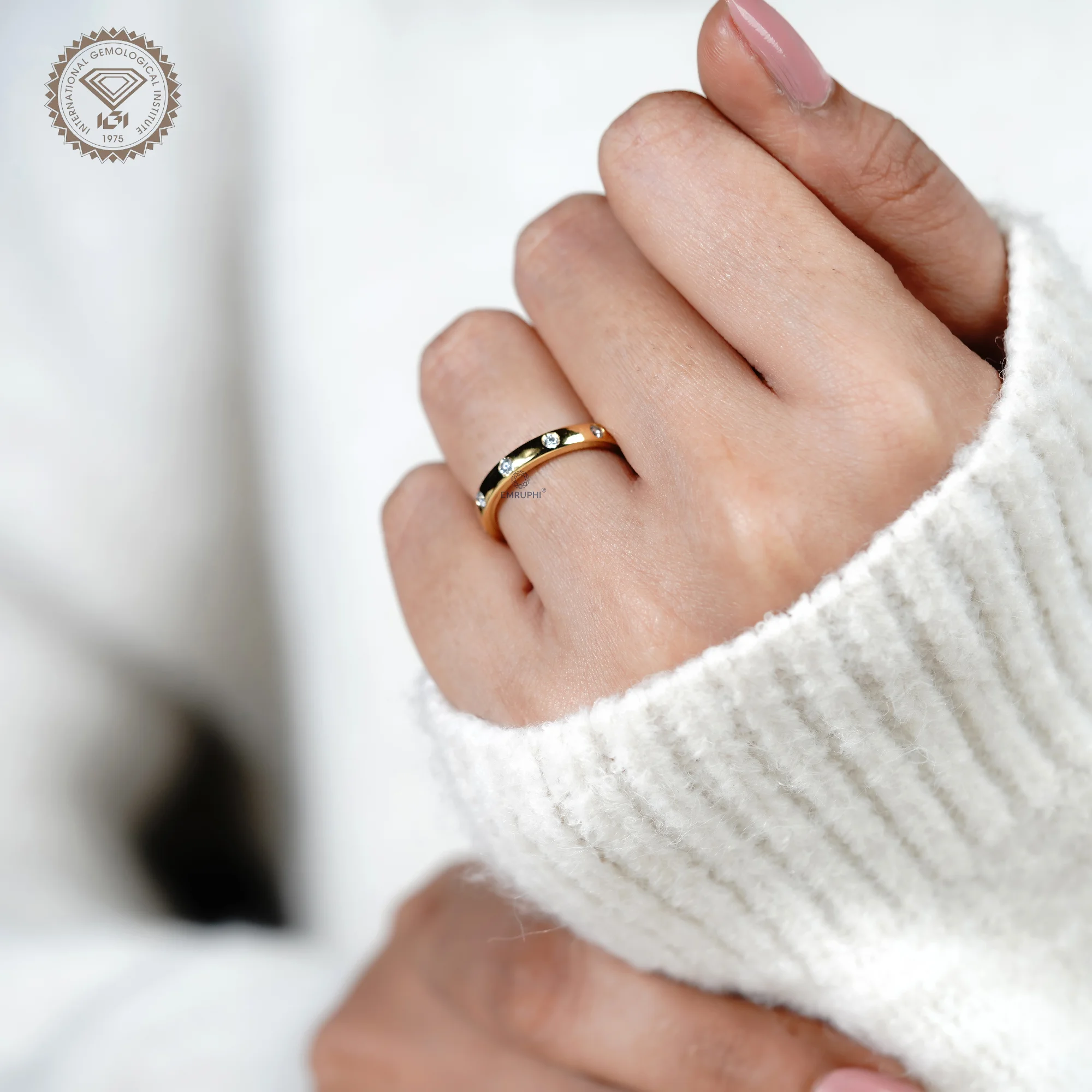 3 MM Round Flush Set Diamond Wedding Band, 14K Gold Round Dome Ring — view 15