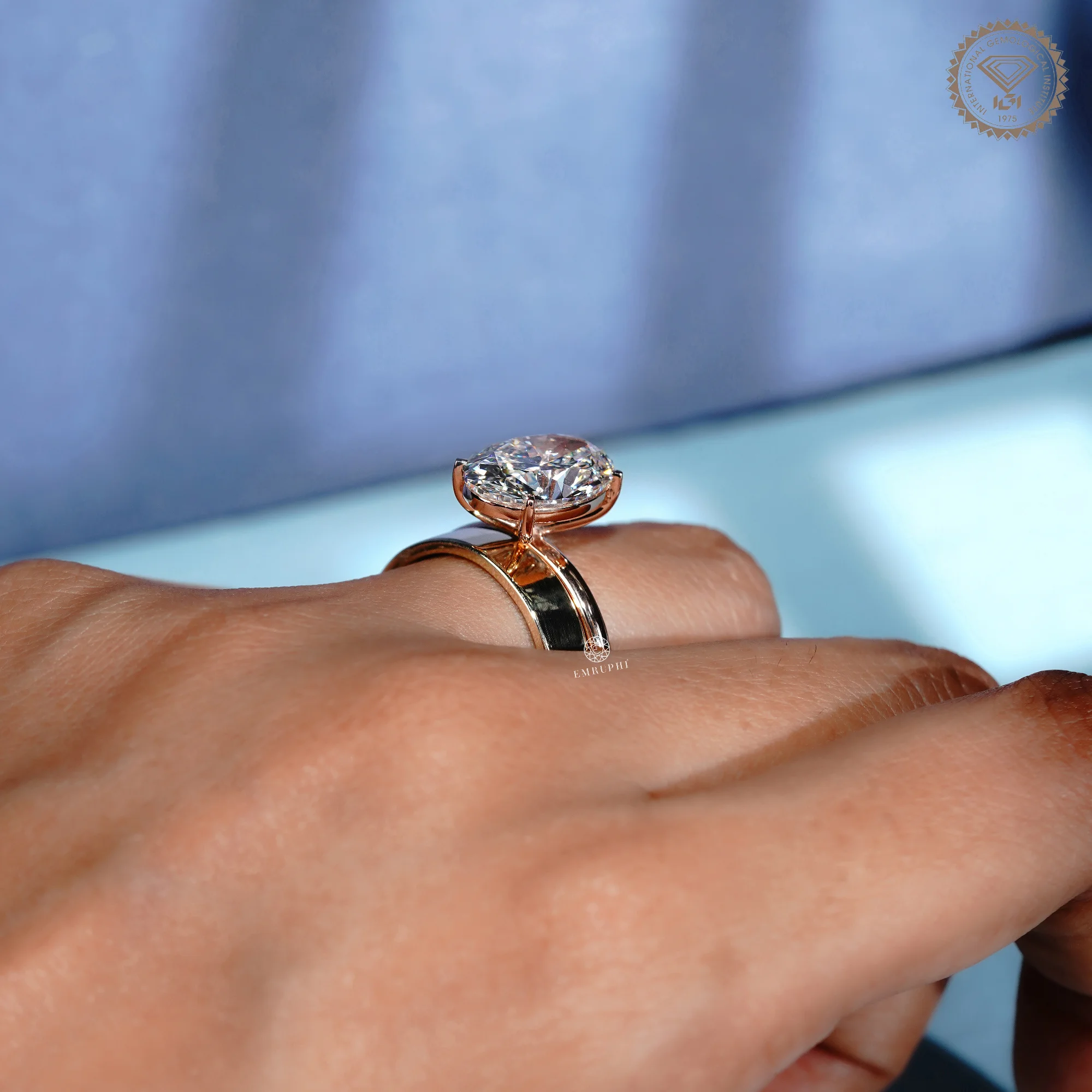 5 CT Oval Lab Grown Diamond Engagement Ring & 5mm Plain Gold Band Ring Set — view 4