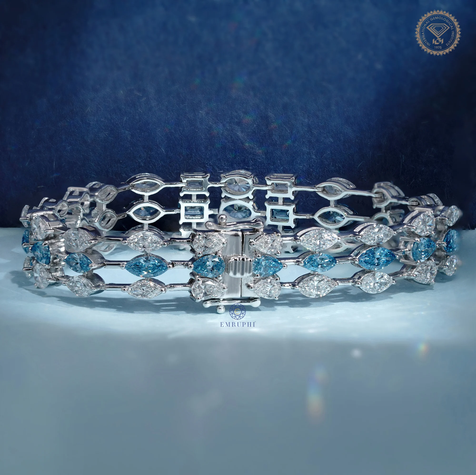Blue and White Mixed Shape Lab Grown Diamond Bracelet — view 2