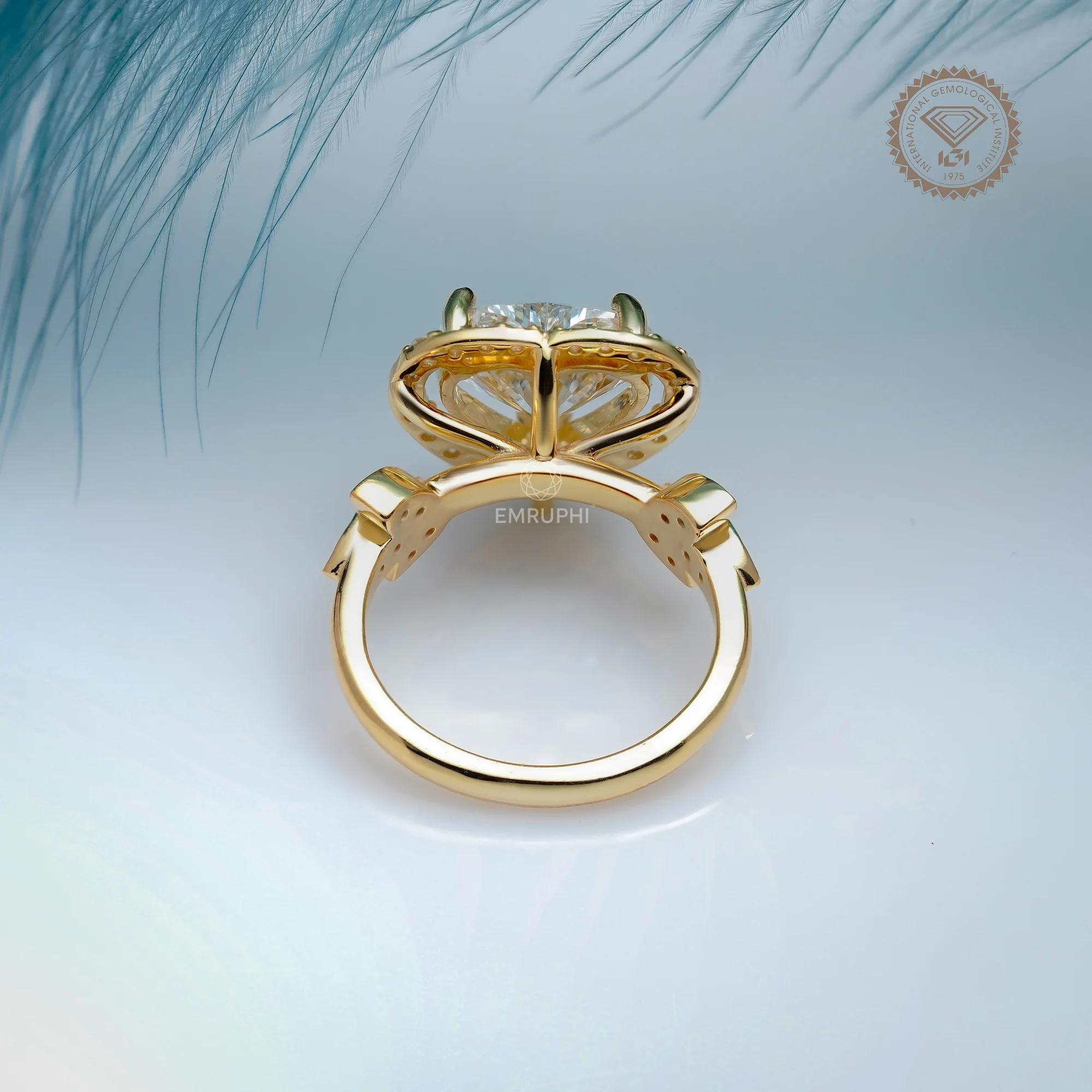 Heart Cut Halo Lab Grown Diamond Ring with Floral Side Accents, Romantic Heart Engagement Ring — view 4