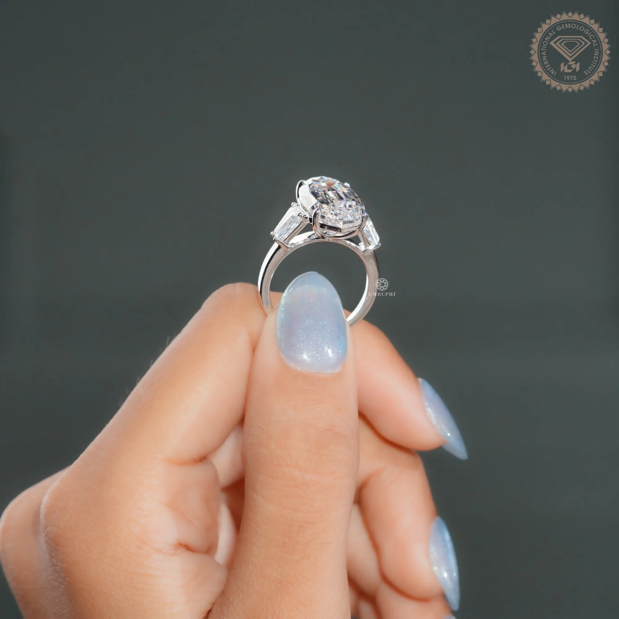 7 CT Oval Step Cut Lab Grown Diamond Engagement Ring, IGI Certified — view 15
