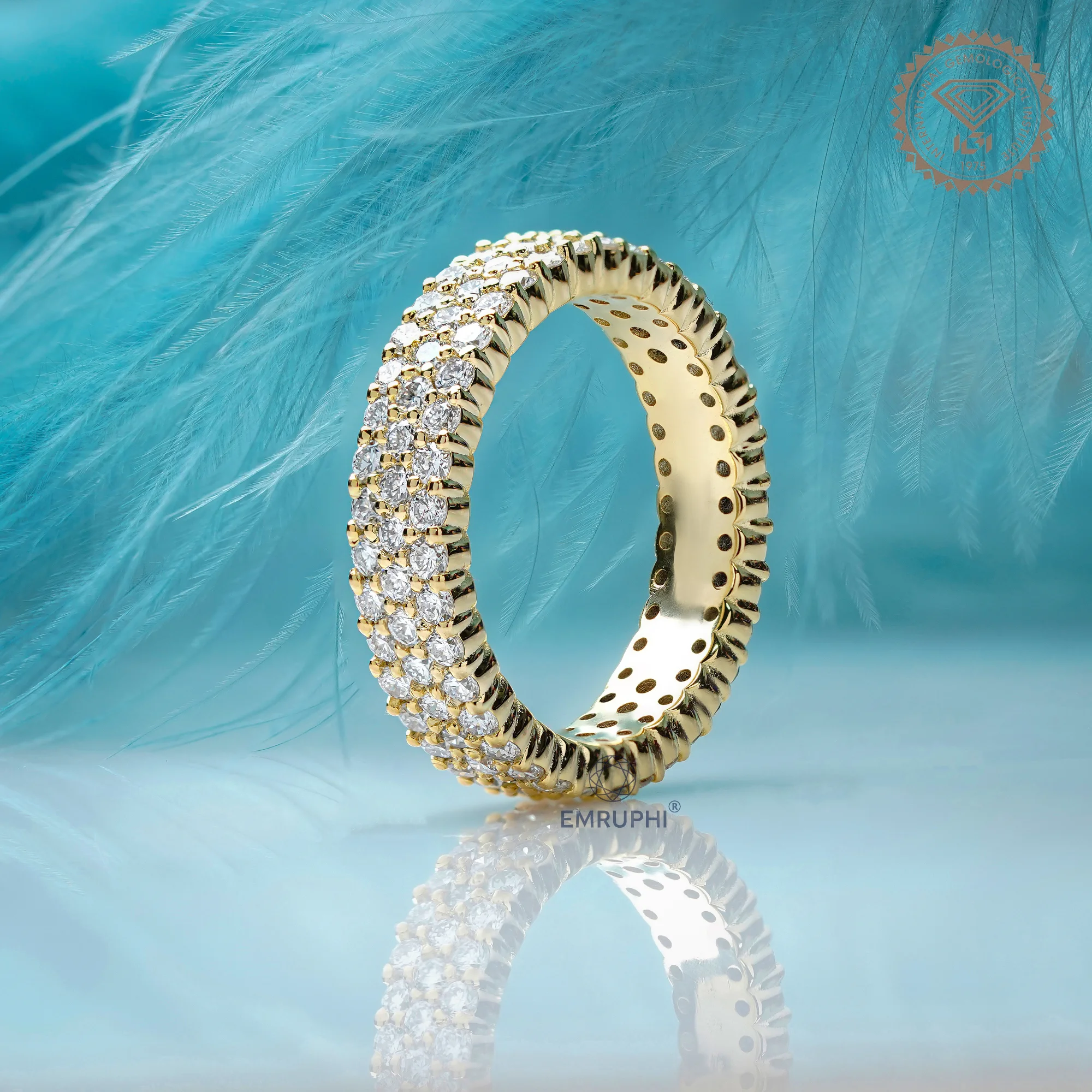Three Row Lab Diamond Full Eternity Band, Stackable Gold Wedding Ring — view 2