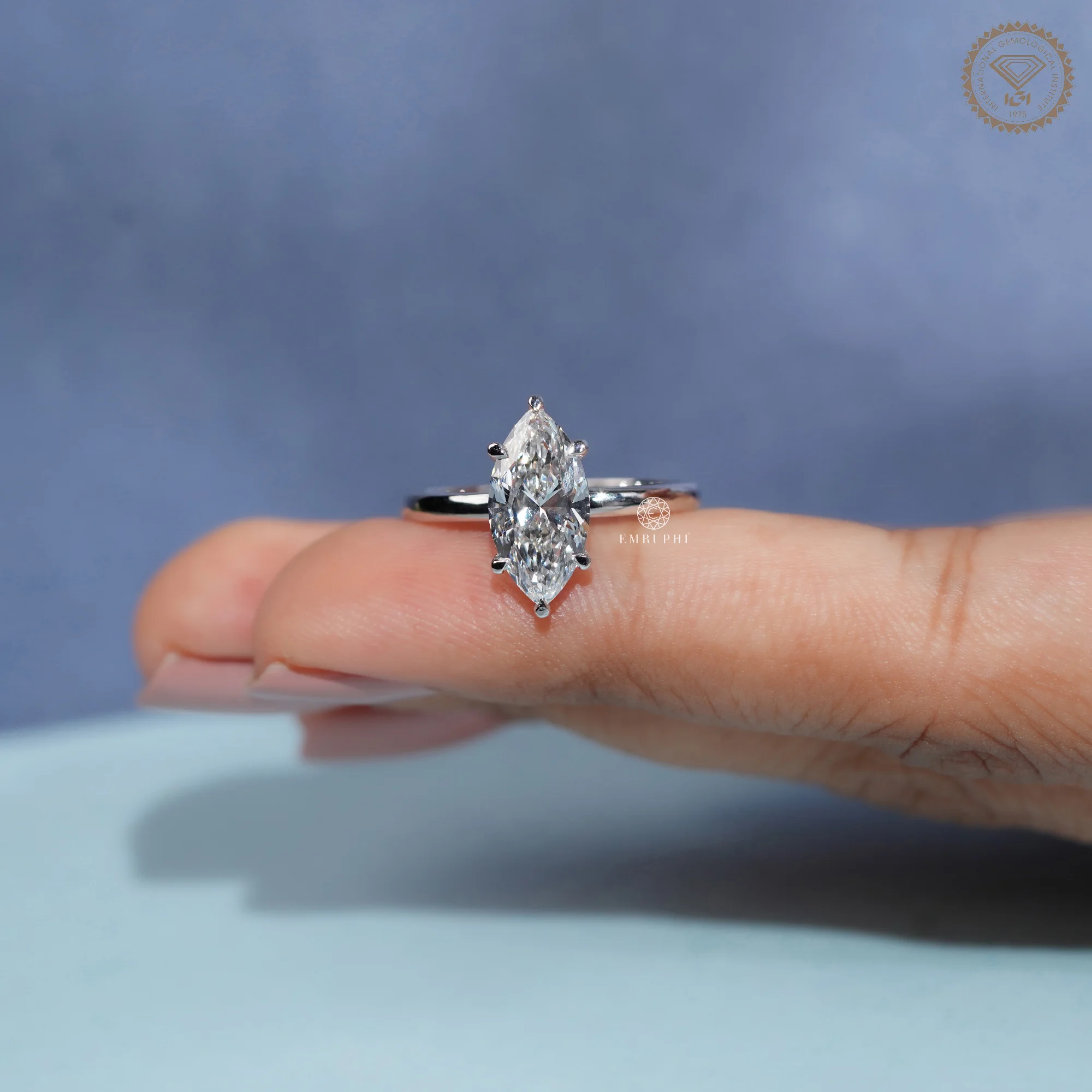 Marquise Lab Grown Diamond Engagement Ring 14K Gold, IGI Certified — view 5