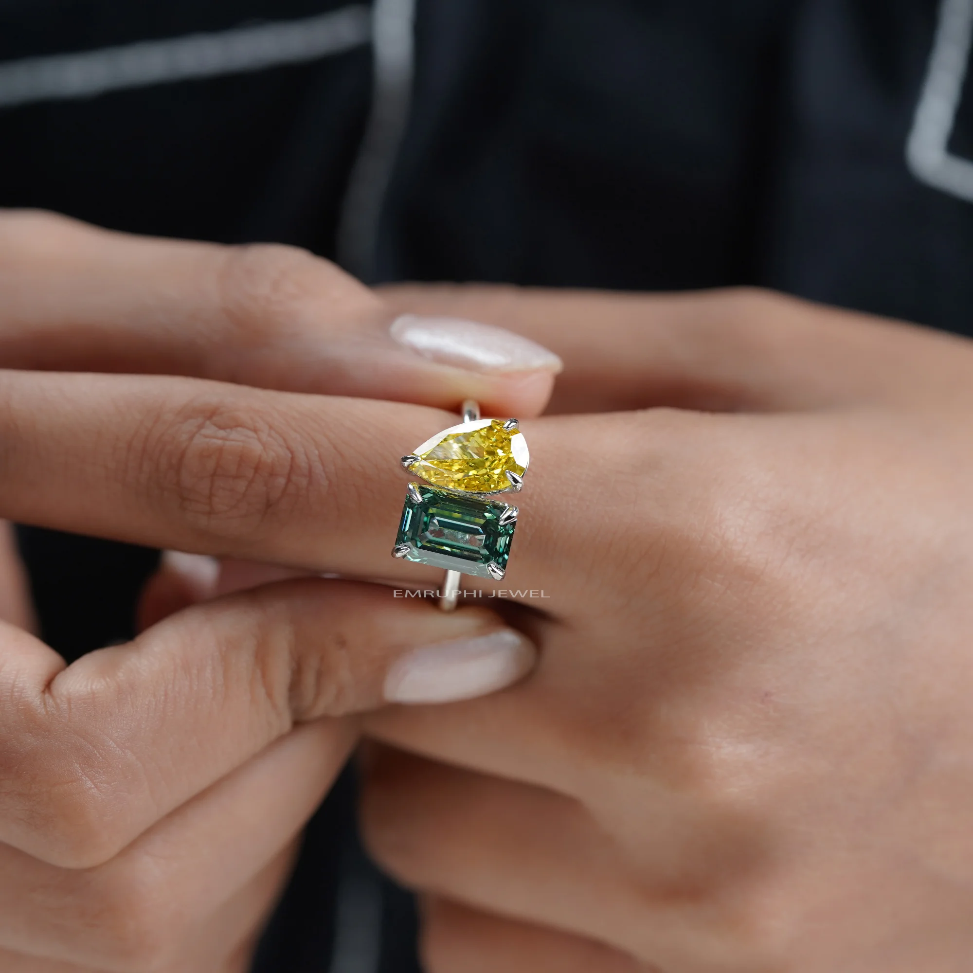 Pear & Emerald Lab Grown Diamond Toi et Moi Ring, Lab Grown Diamond Toi Et Moi Ring — view 6