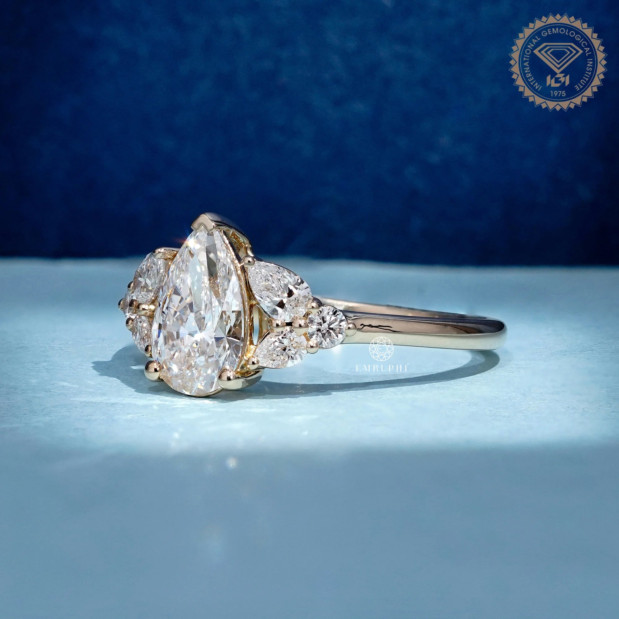 Pear Lab Grown Diamond Cluster Engagement Ring, Vintage Inspired Bridal Jewellery — view 2