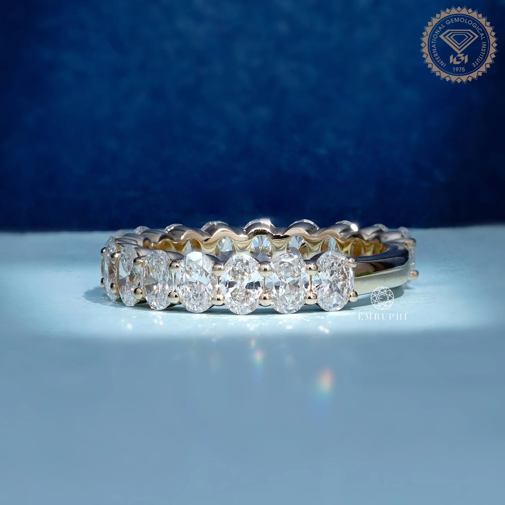 Oval Cut Diamond Eternity Band, Half Eternity Wedding Ring, IGI Certified Diamond Ring — view 2