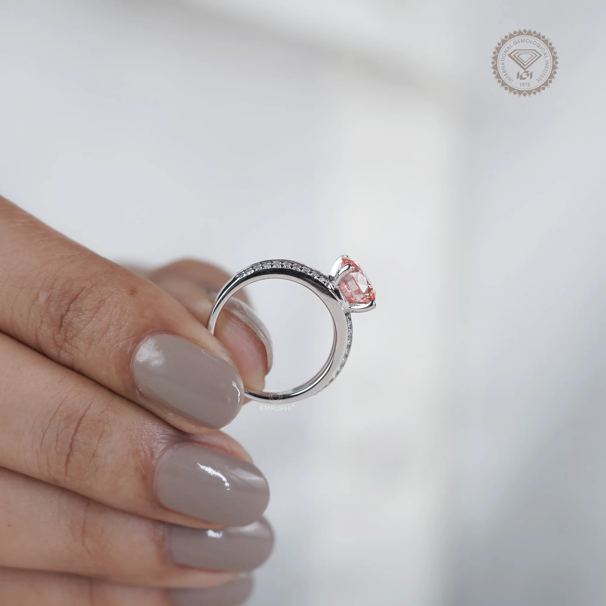 2.00 CT Pink Lab Diamond Engagement Ring, 14K White Gold Split Shank Ring — view 6