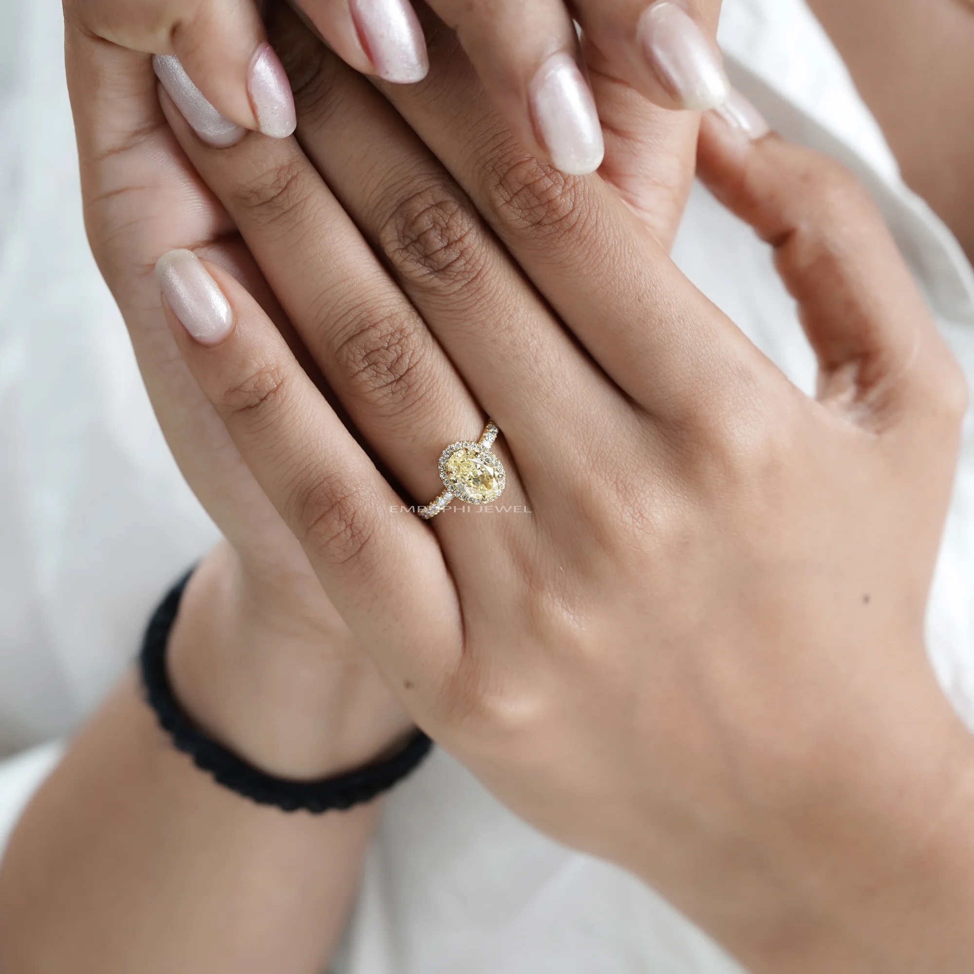 1.50 CT Lab-Grown Yellow Diamond Ring, 14K Gold Vintage Halo Engagement Ring — view 9