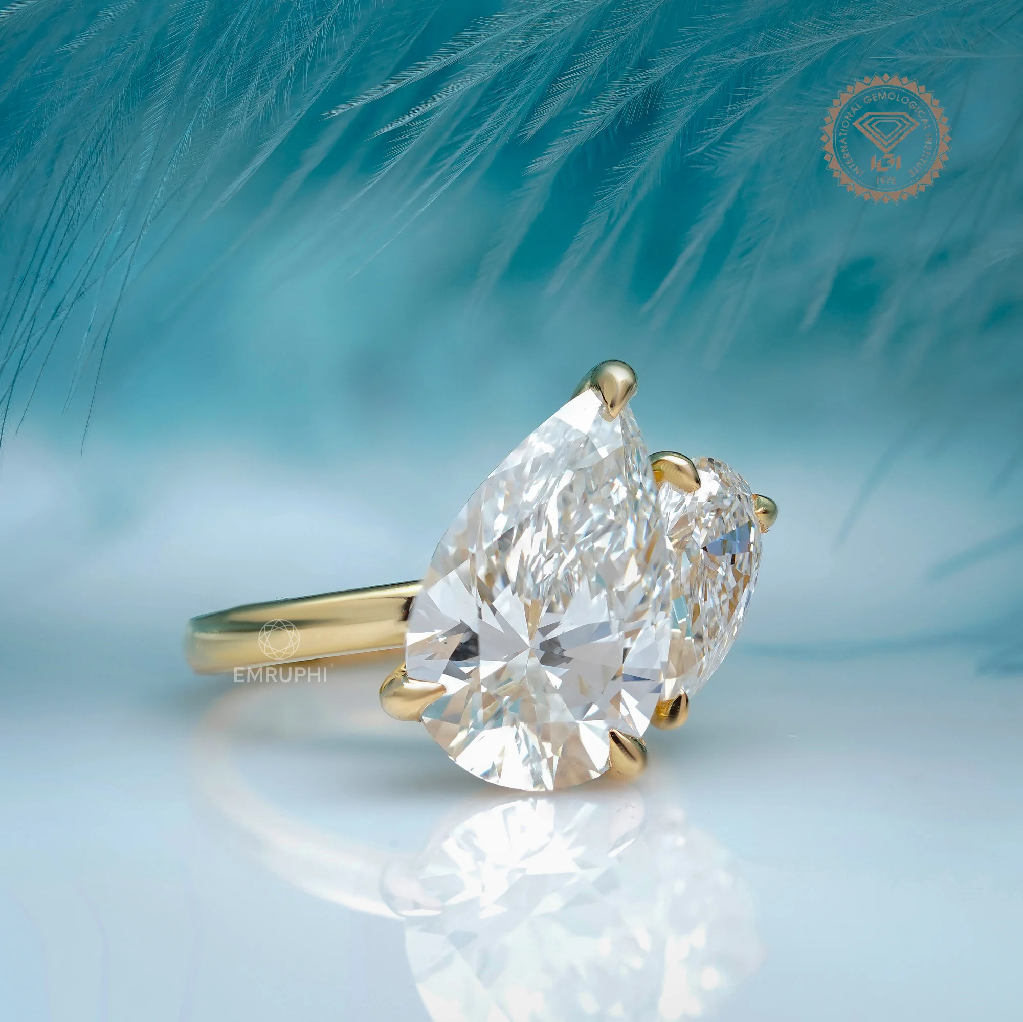 Pear Toi et Moi Lab Grown Engagement Ring, Two Stone Wedding Ring — view 3
