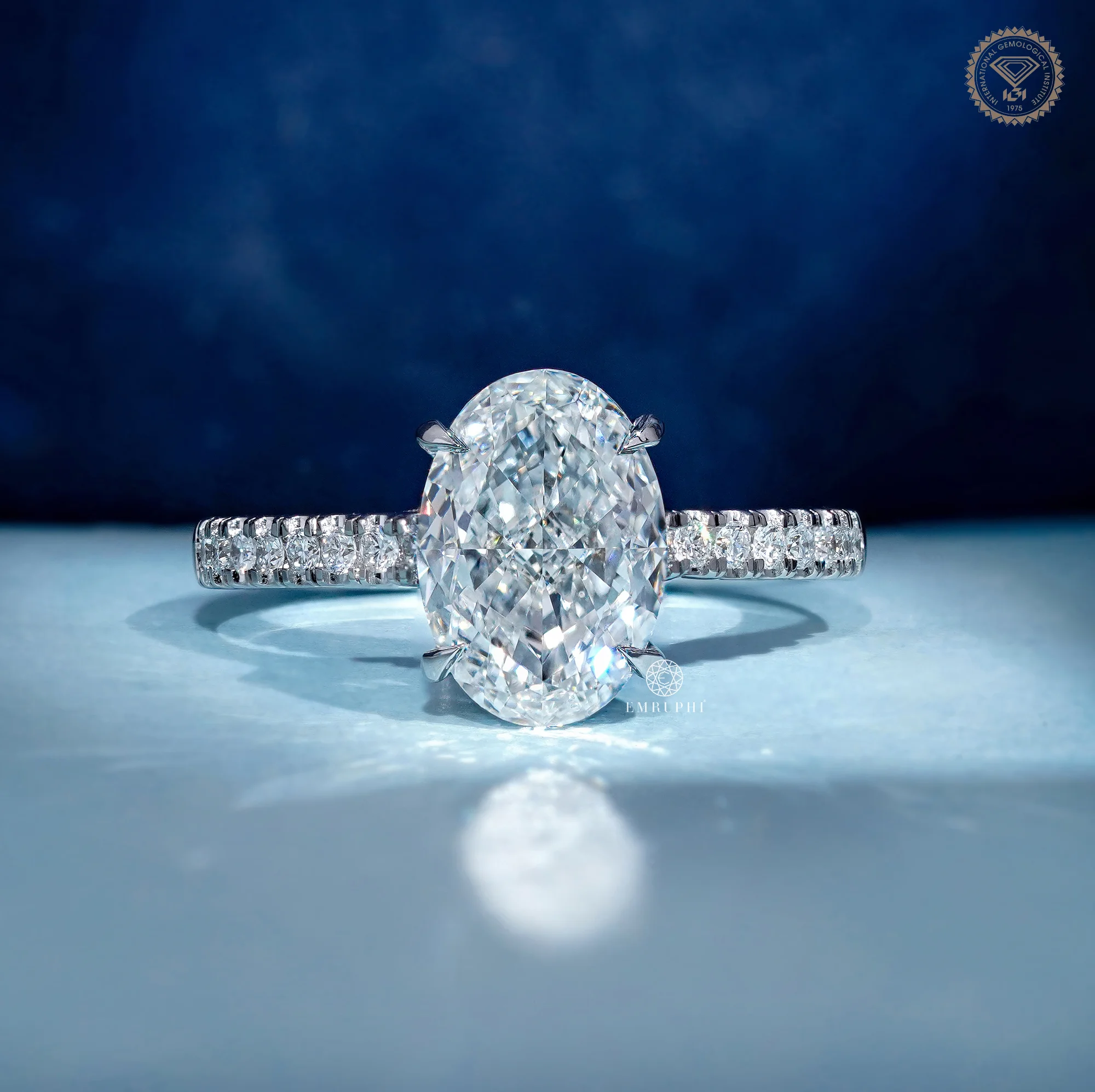 2 CT Oval Lab Grown Diamond Engagement Ring, Classic Solitaire Ring with Round Diamond Eternity Shank