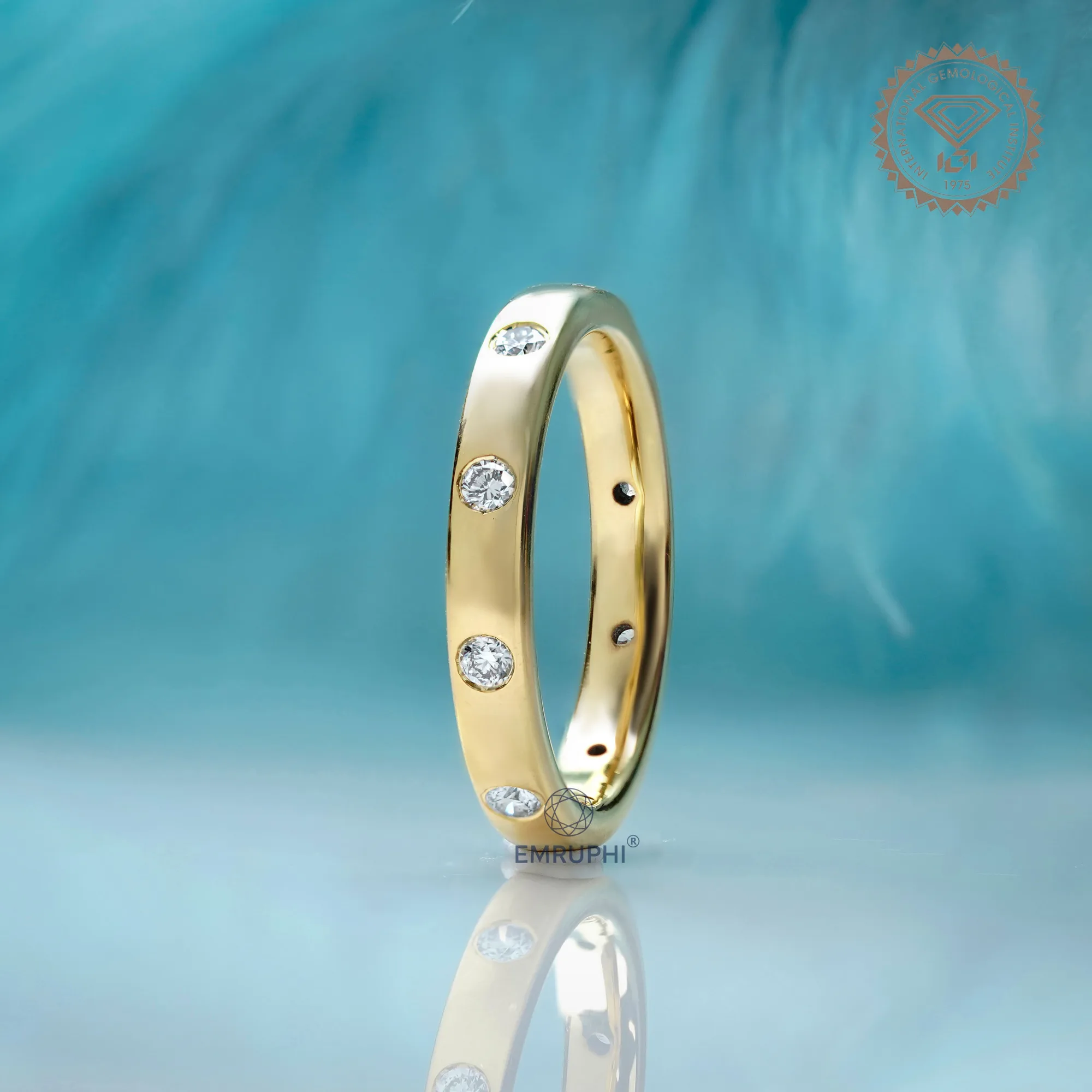 3 MM Round Flush Set Diamond Wedding Band, 14K Gold Round Dome Ring — view 3