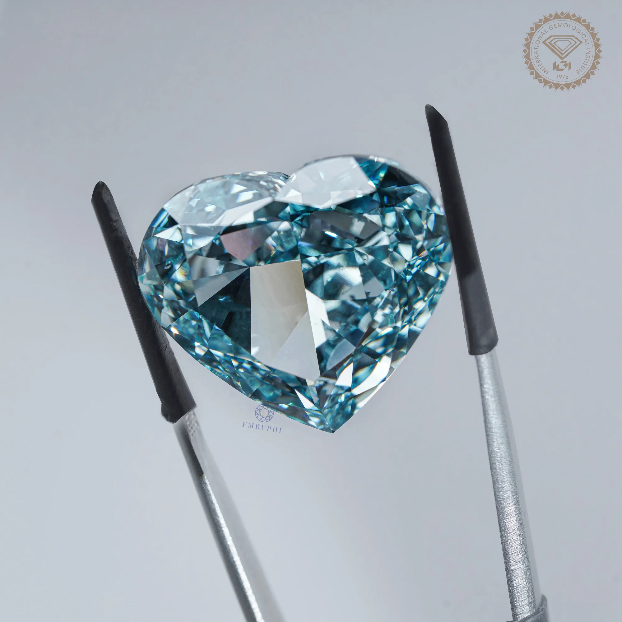 50.05 CT Vivid Blue Heart Cut Lab Grown Diamond, IGI Certified Loose Blue Diamond, — view 4