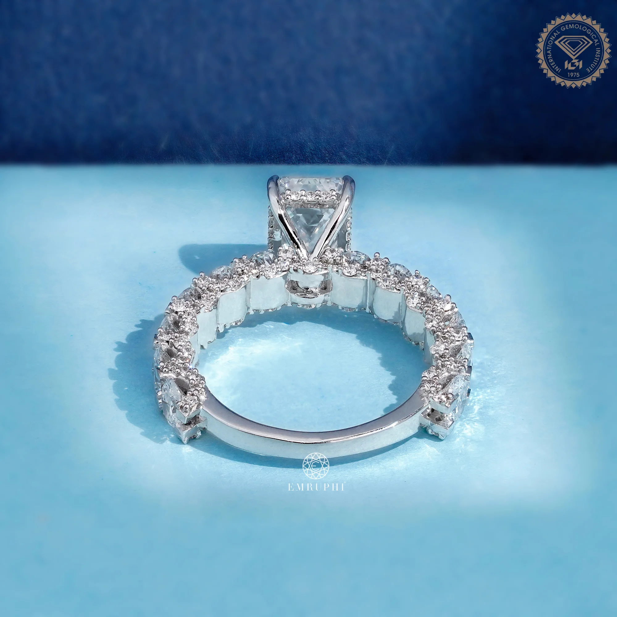 Emerald Cut Lab Grown Diamond Engagement Ring, Diamond Eternity Band — view 4