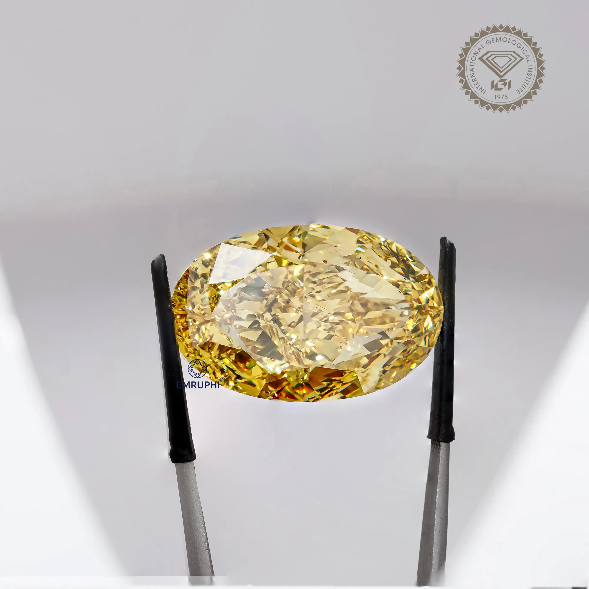 46 Carat Oval Fancy Yellow Lab Grown Diamond, Loose IGI Certified Diamond — view 2