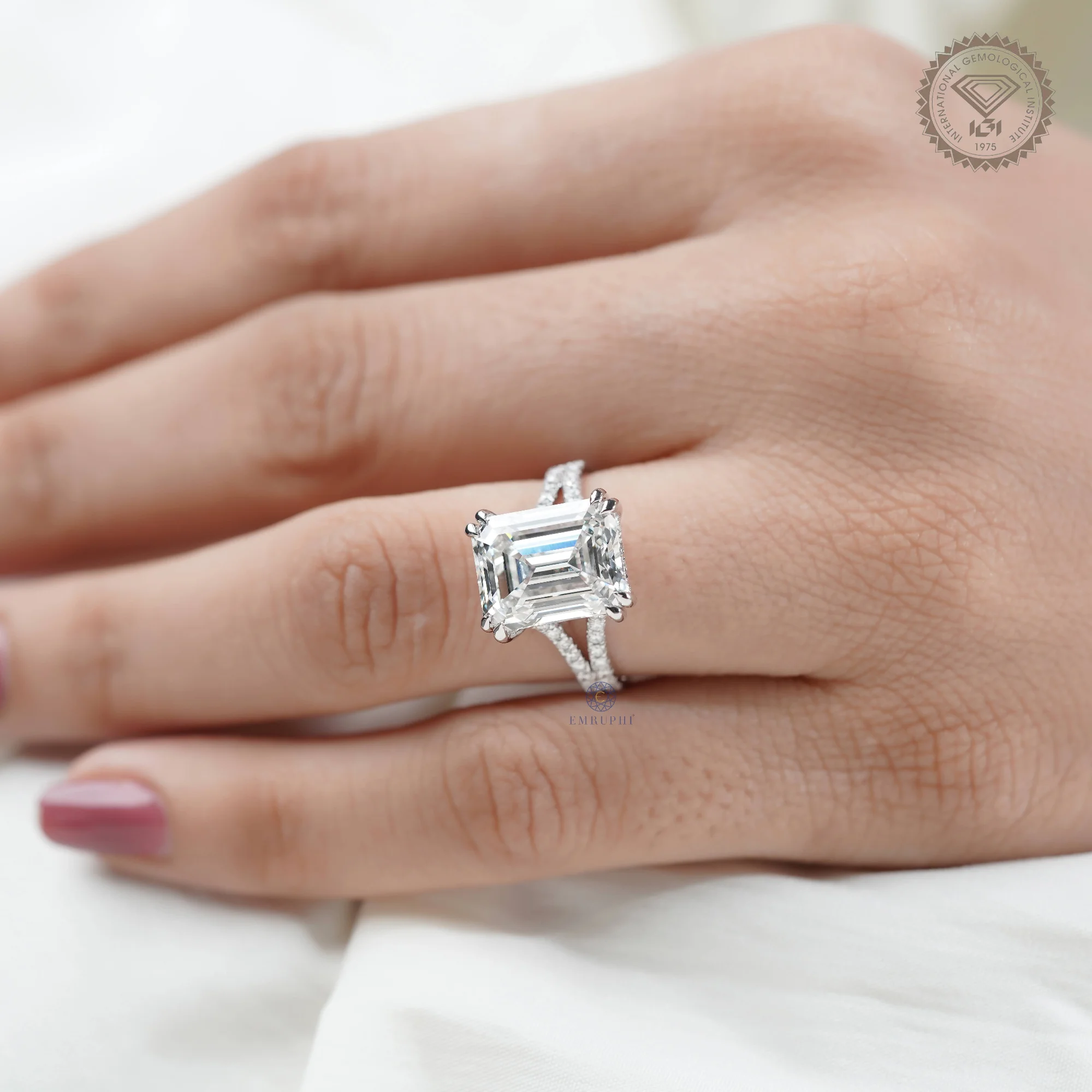 6 CT Emerald Lab Grown Diamond Ring, E-F-G Color, VVS2 Diamond, IGI Certified — view 10