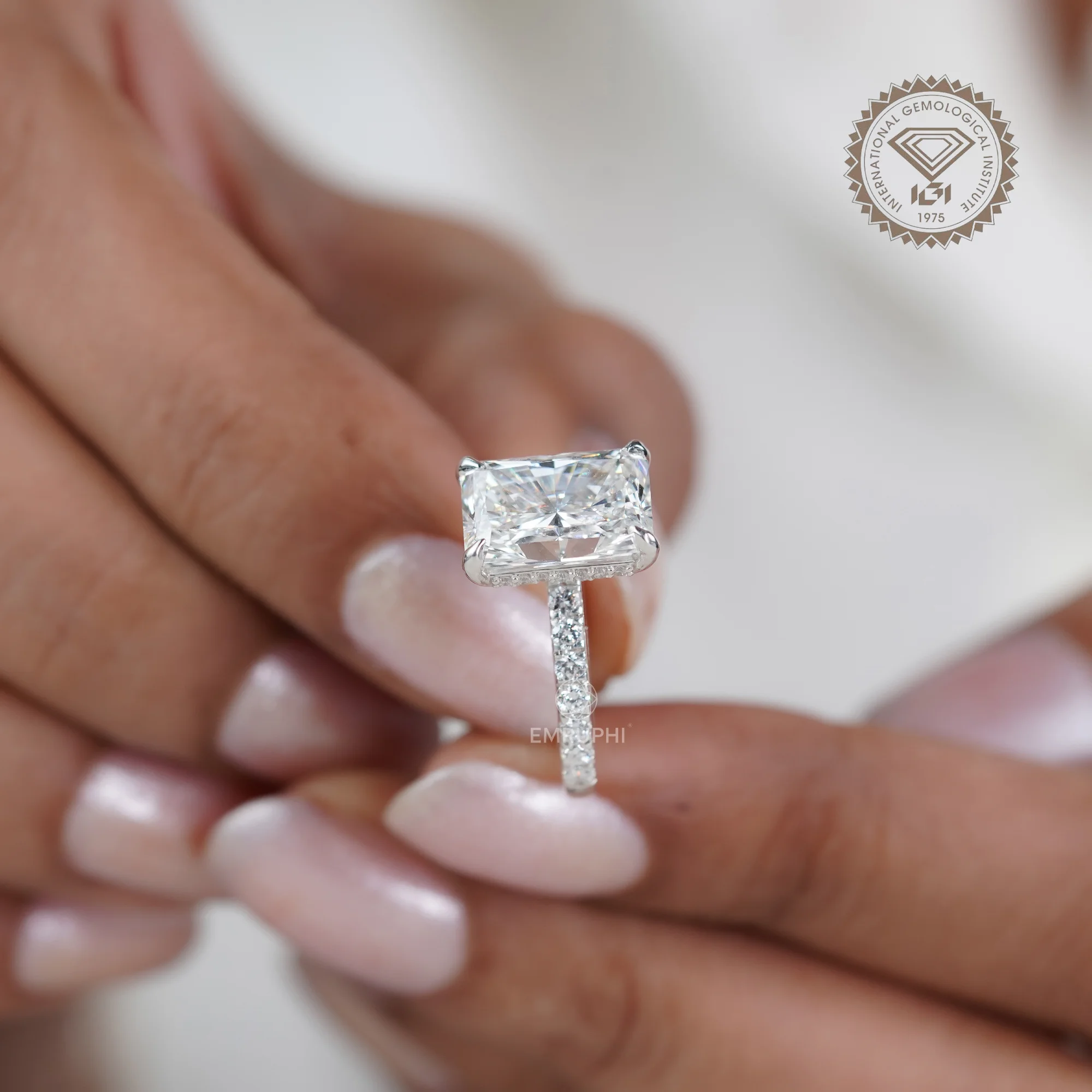 4 CT Radiant Cut Lab Diamond Halo Ring, IGI Certified 14k Gold Wedding Ring — view 12