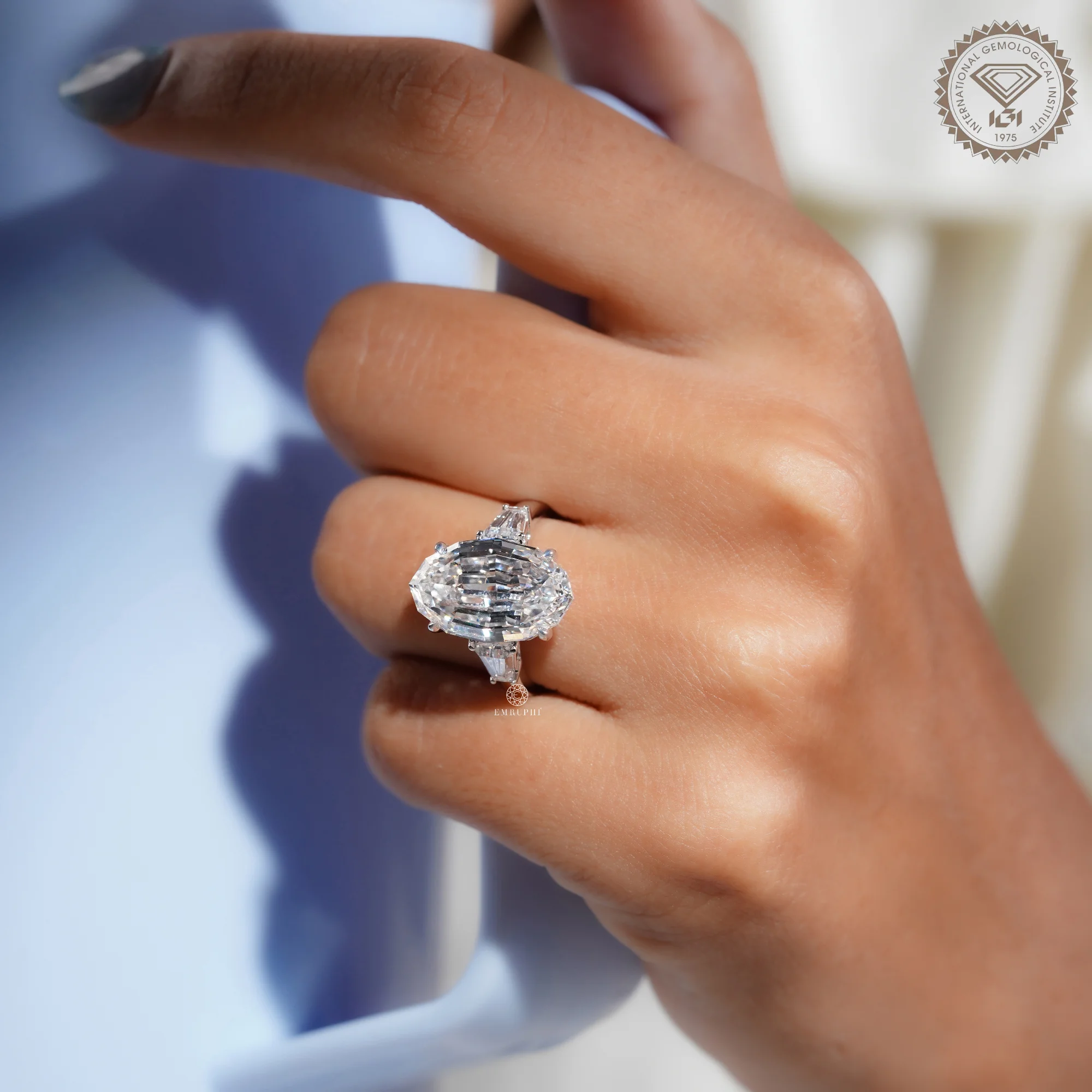 7 CT Oval Step Cut Lab Grown Diamond Engagement Ring, IGI Certified — view 9