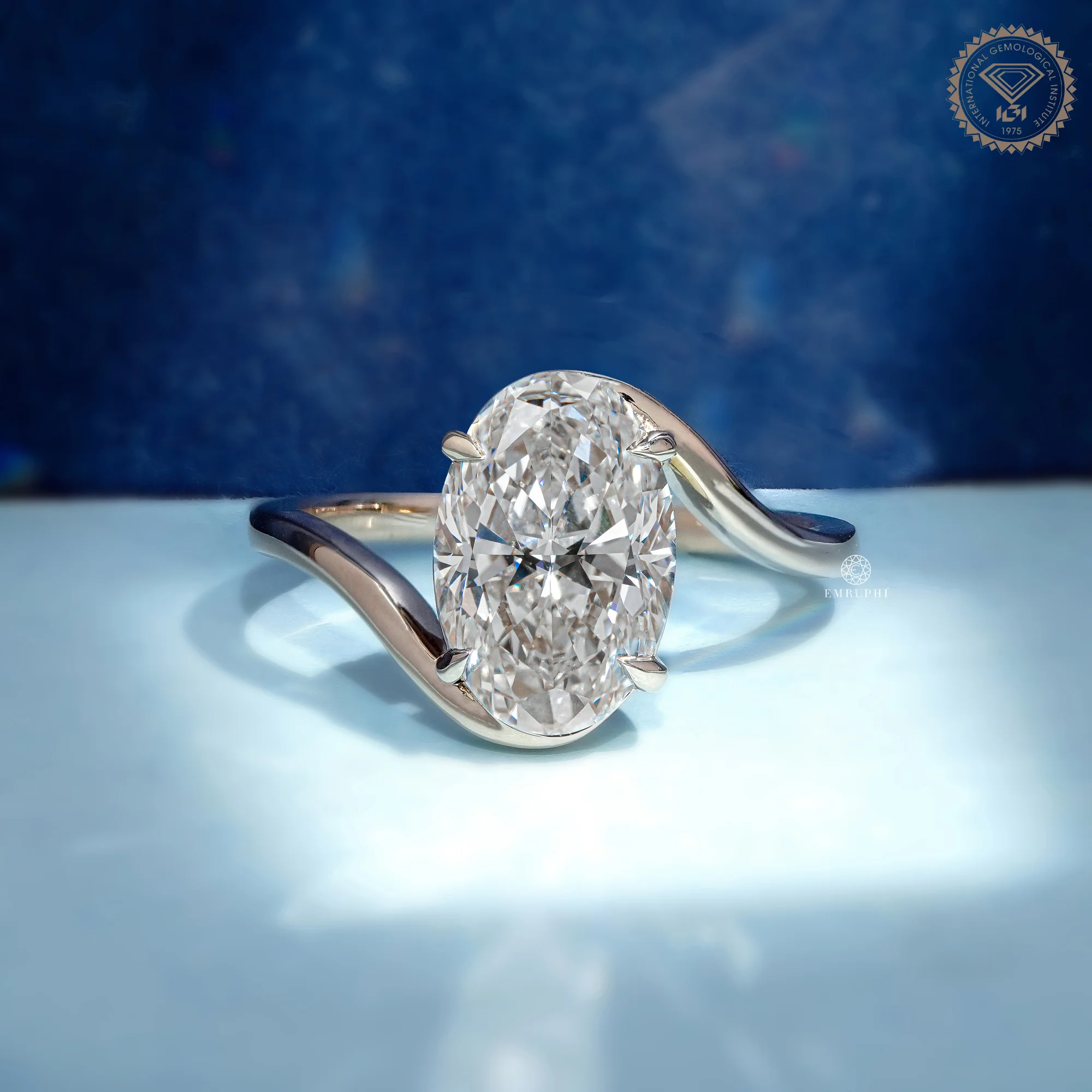 Oval Lab Grown Diamond Engagement Ring, Modern Wave Solitaire Ring