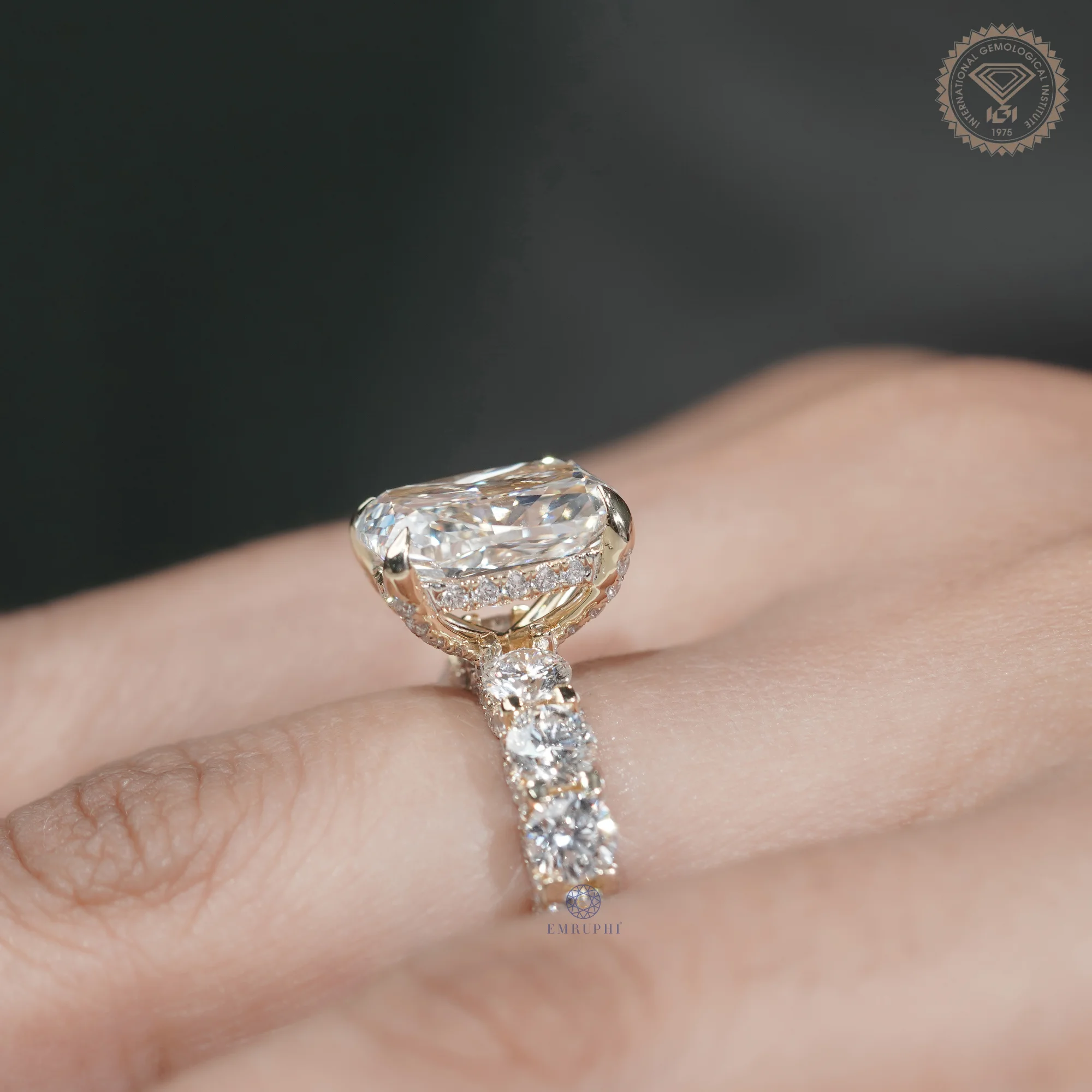 5 CT Cushion Cut Lab Grown Diamond Engagement Ring, Round Diamond Band Ring, 14K Gold Bridal Ring — view 9
