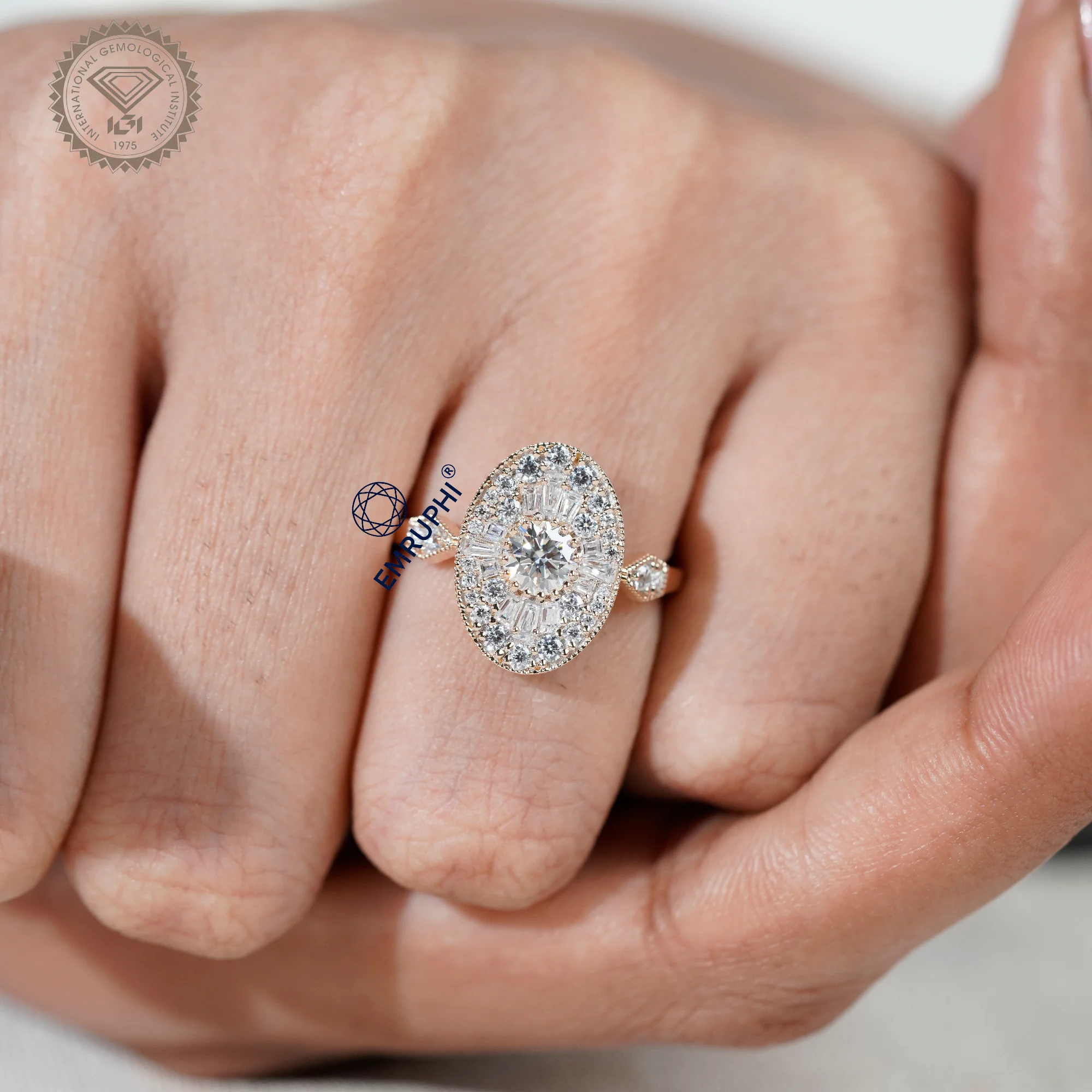 Oval Mosaic Moissanite Ring | Art Deco Brilliant Cut Engagement Ring — view 11