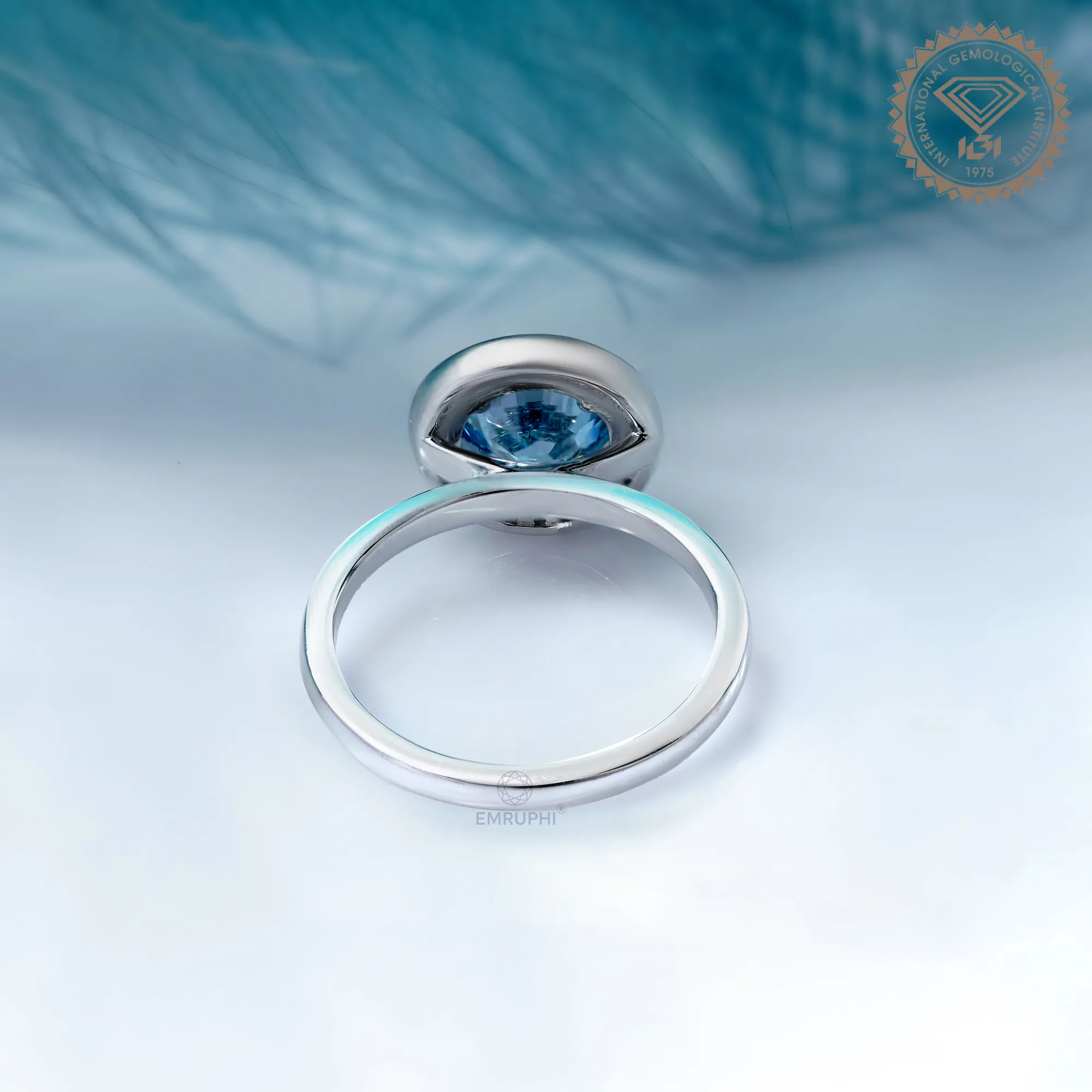 2.00 CT Vivid Blue Round Cut Wedding Ring, Bezel Diamond Engagement Ring, Color Lab Grown Diamond Ring — view 4