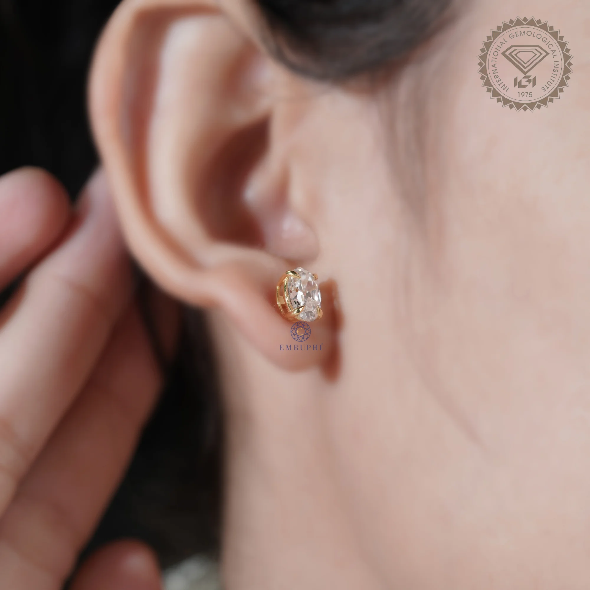 2ct Oval Cut Lab Grown Diamond Stud Earrings, Old Mine Diamond Minimalist Studs — view 8