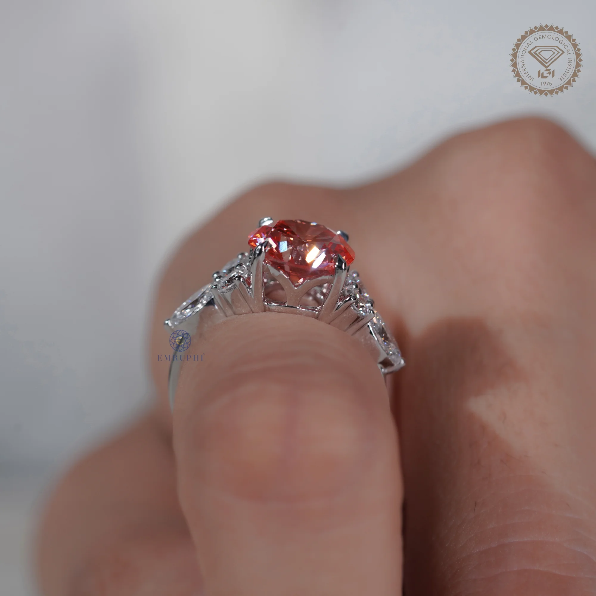 3 CT Round Vivid Pink Diamond Ring, Pink Lab Grown Diamond Engagement Ring — view 10