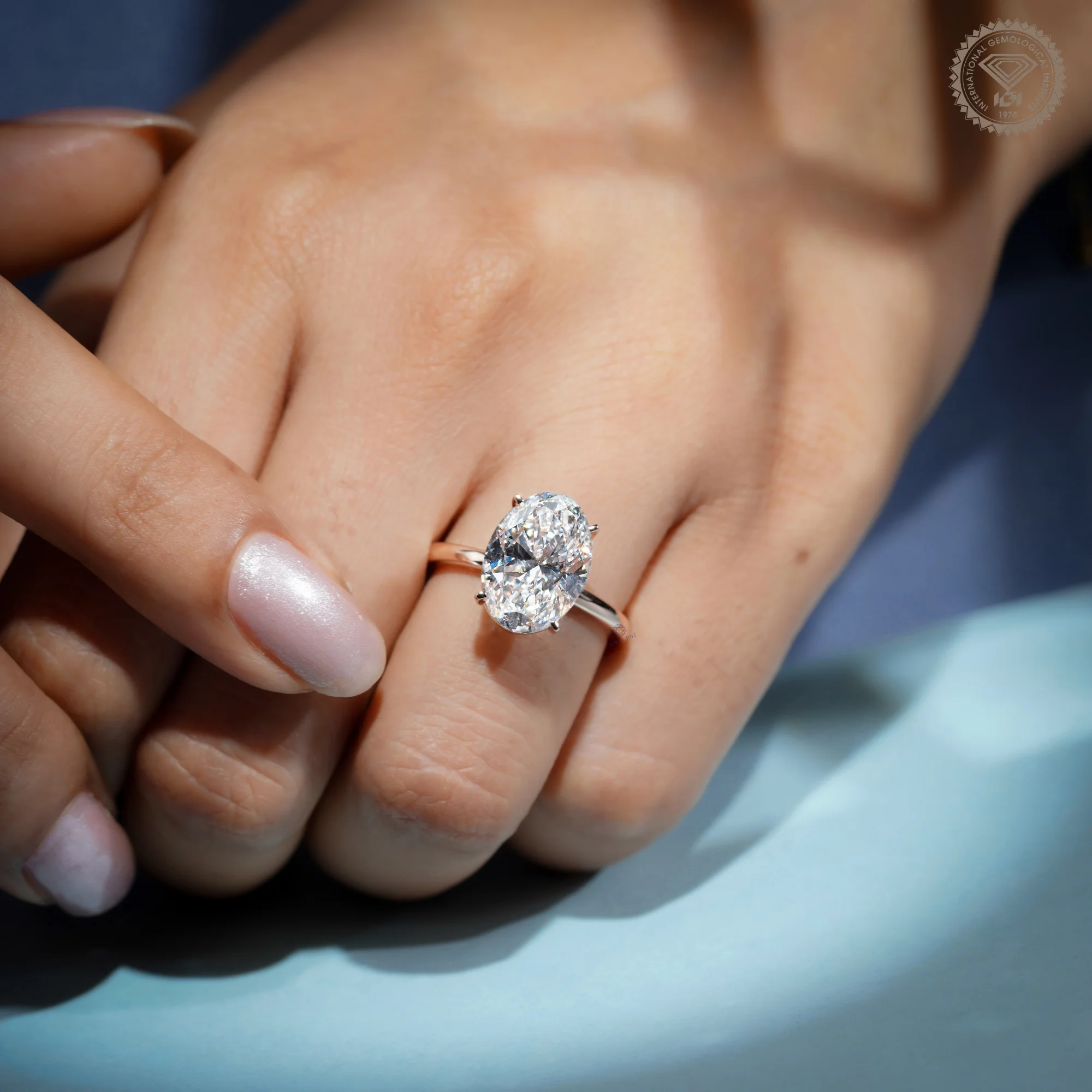 5 CT Oval Cut Lab Grown Diamond Solitaire Engagement Ring, 14K Gold Classic 4 Prong Ring — view 11