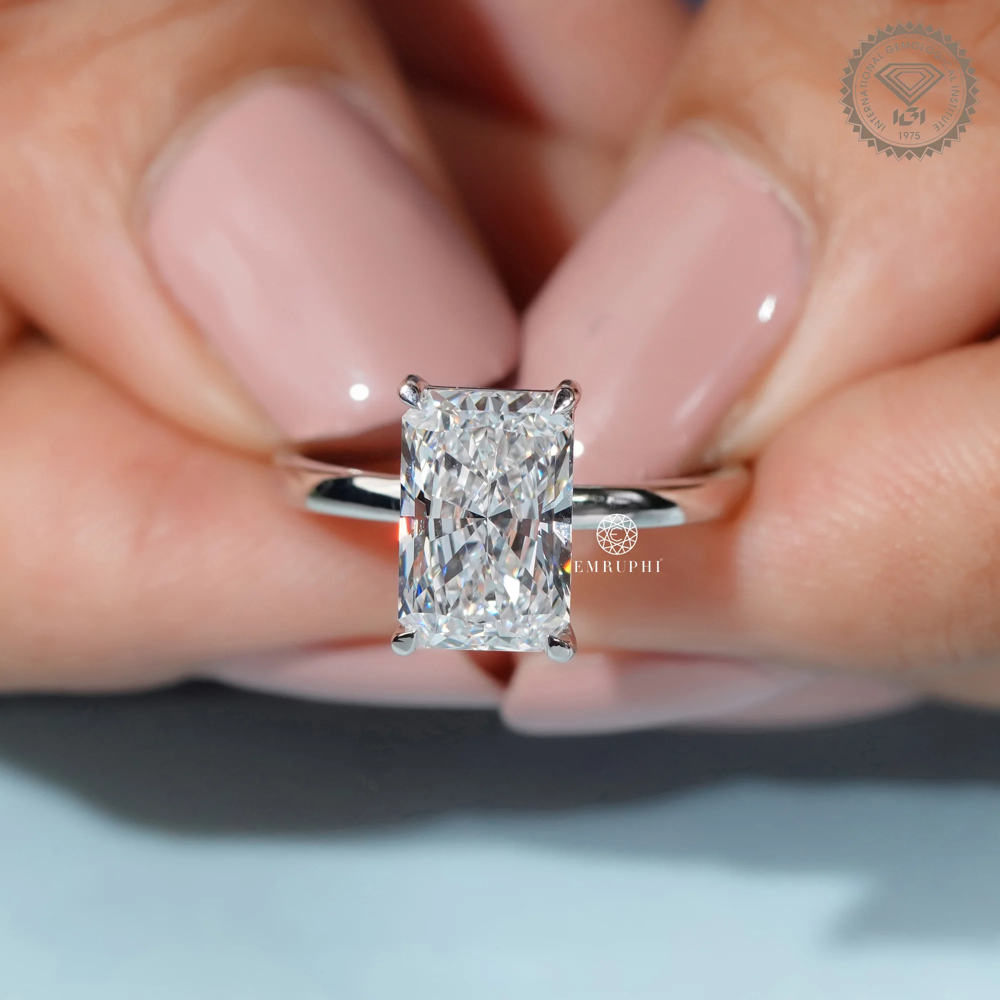 2.5 CT Radiant Solitaire Lab Diamond Ring, IGI Certified Diamond Engagement Ring — view 5
