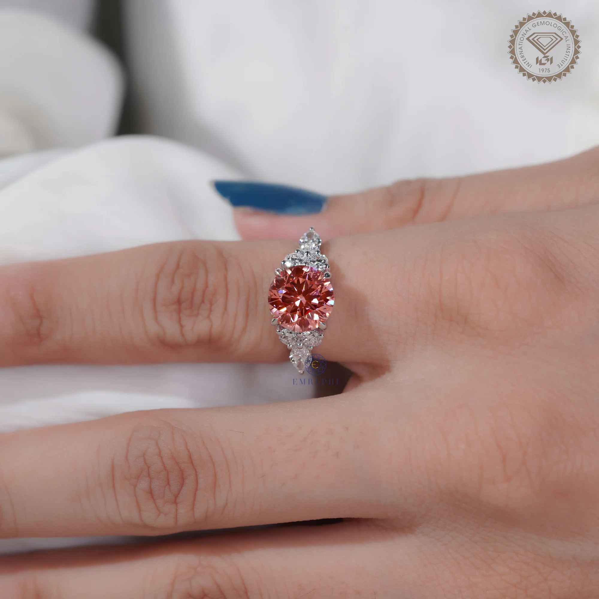 3 CT Round Vivid Pink Diamond Ring, Pink Lab Grown Diamond Engagement Ring — view 8