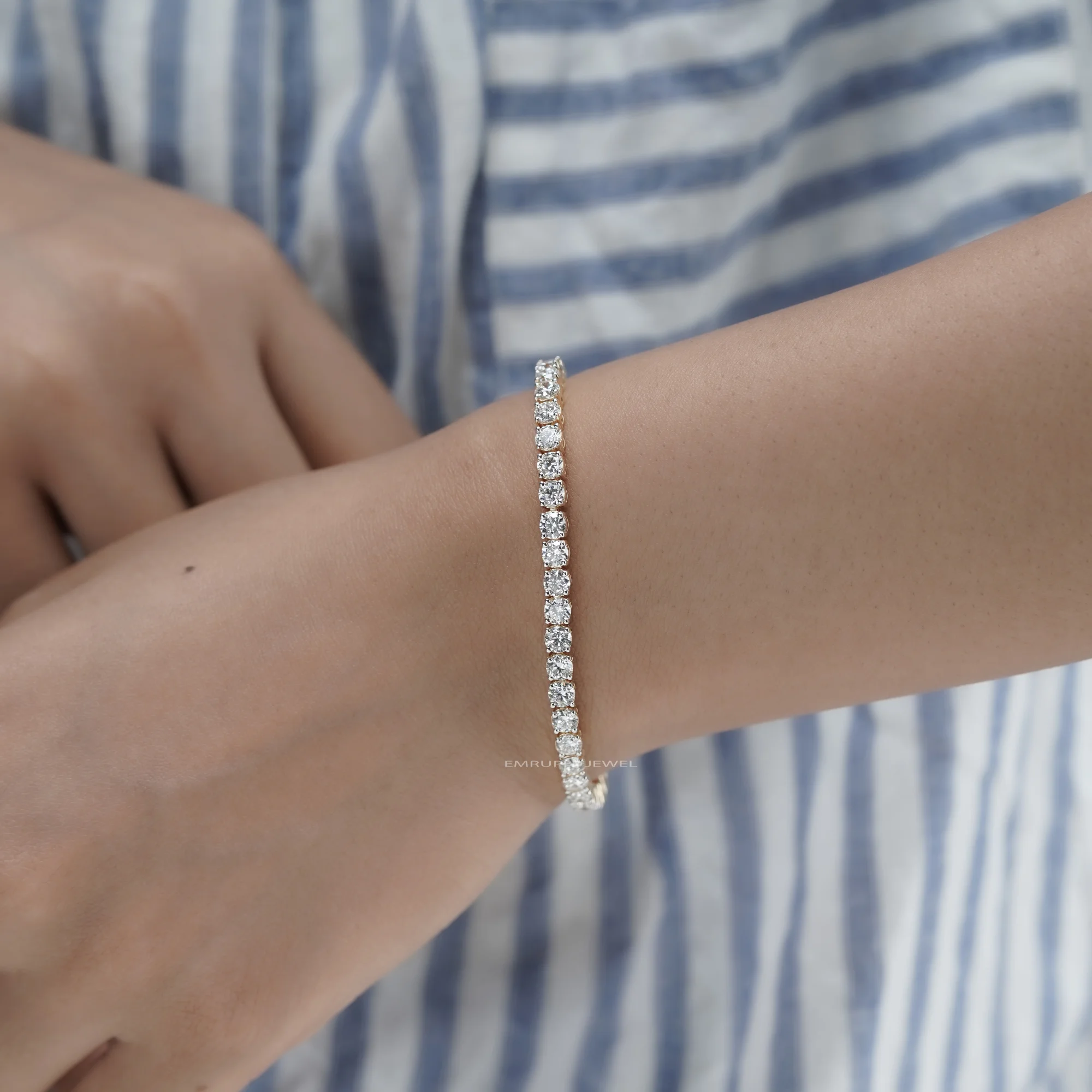 Round Cut Lab Grown Diamond Tennis Bracelet, Classic Yellow Gold Diamond Bracelet — view 7
