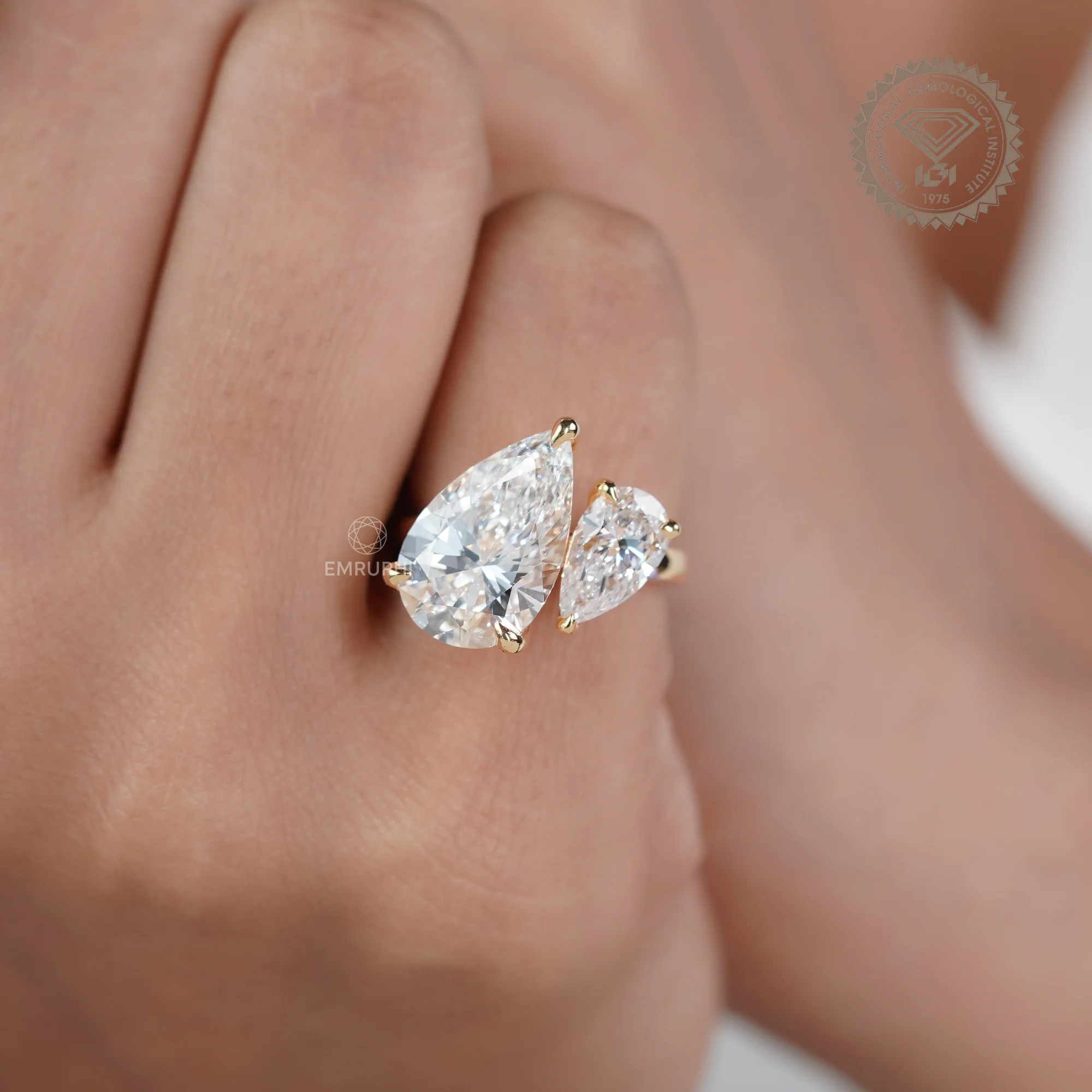 Pear Toi et Moi Lab Grown Engagement Ring, Two Stone Wedding Ring — view 8