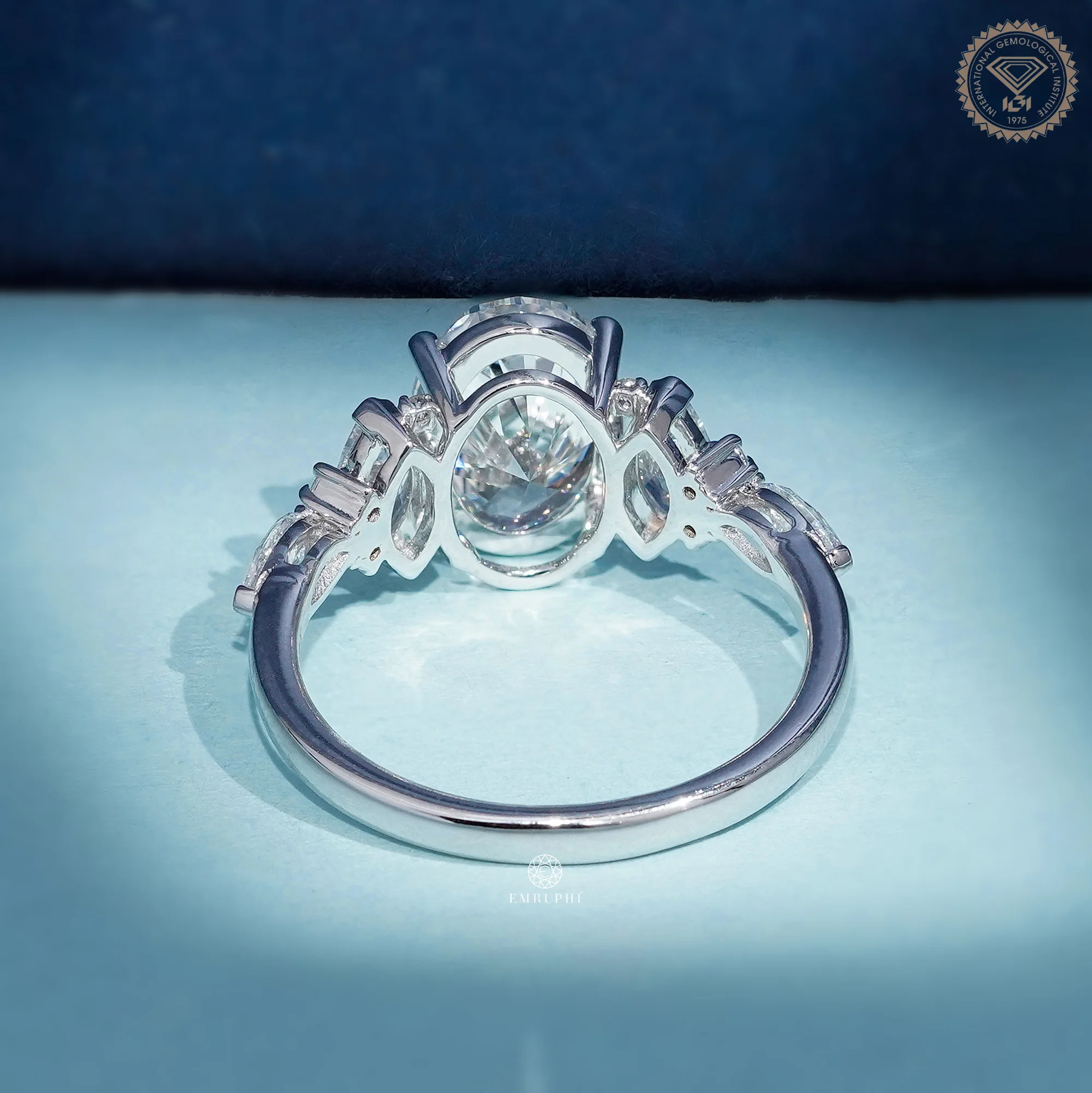 Oval Cut Lab Grown Diamond Engagement Ring, IGI Certified, Marquise Side Stones — view 4