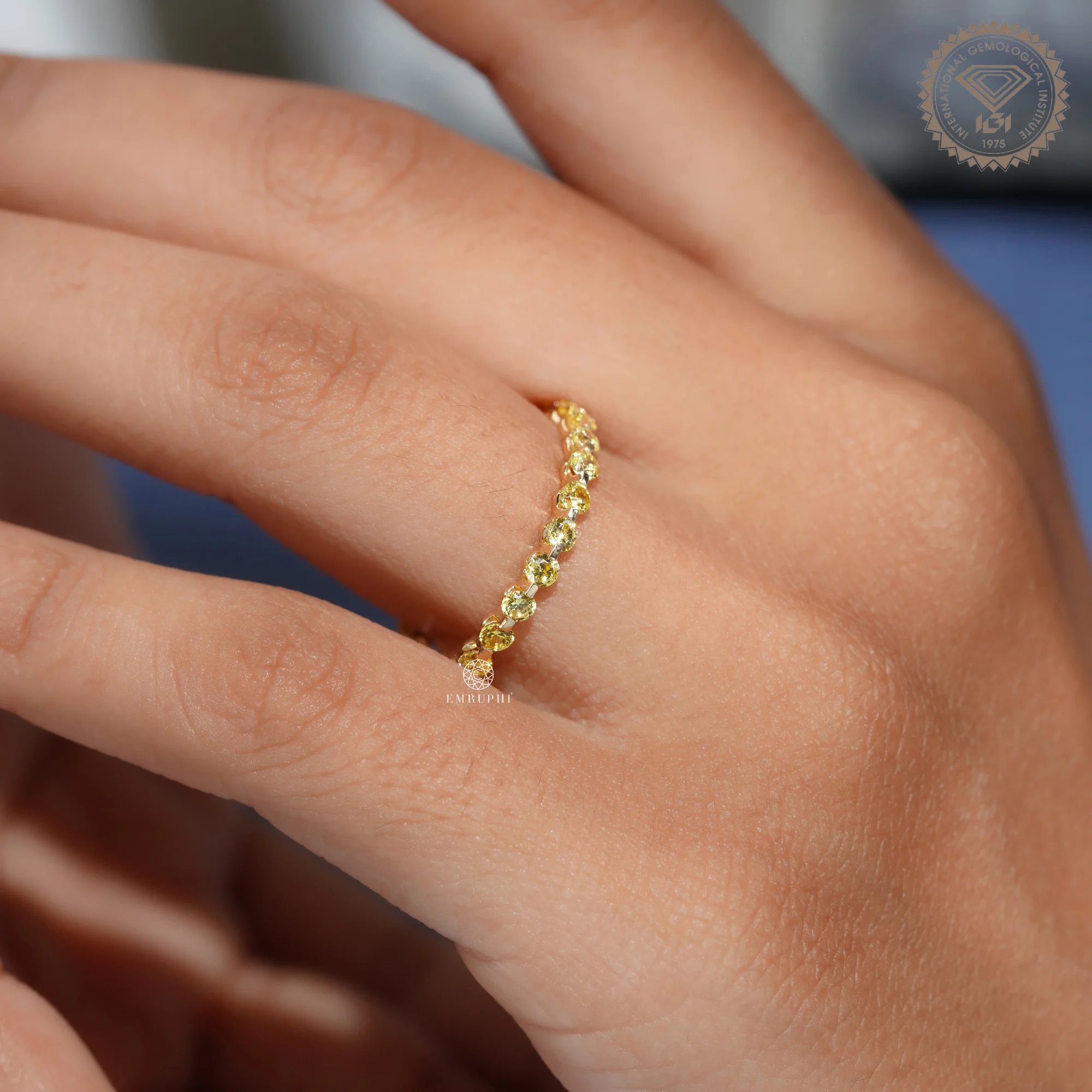 Fancy Yellow Diamond Eternity Band, Round Vivid Yellow Wedding Band — view 11