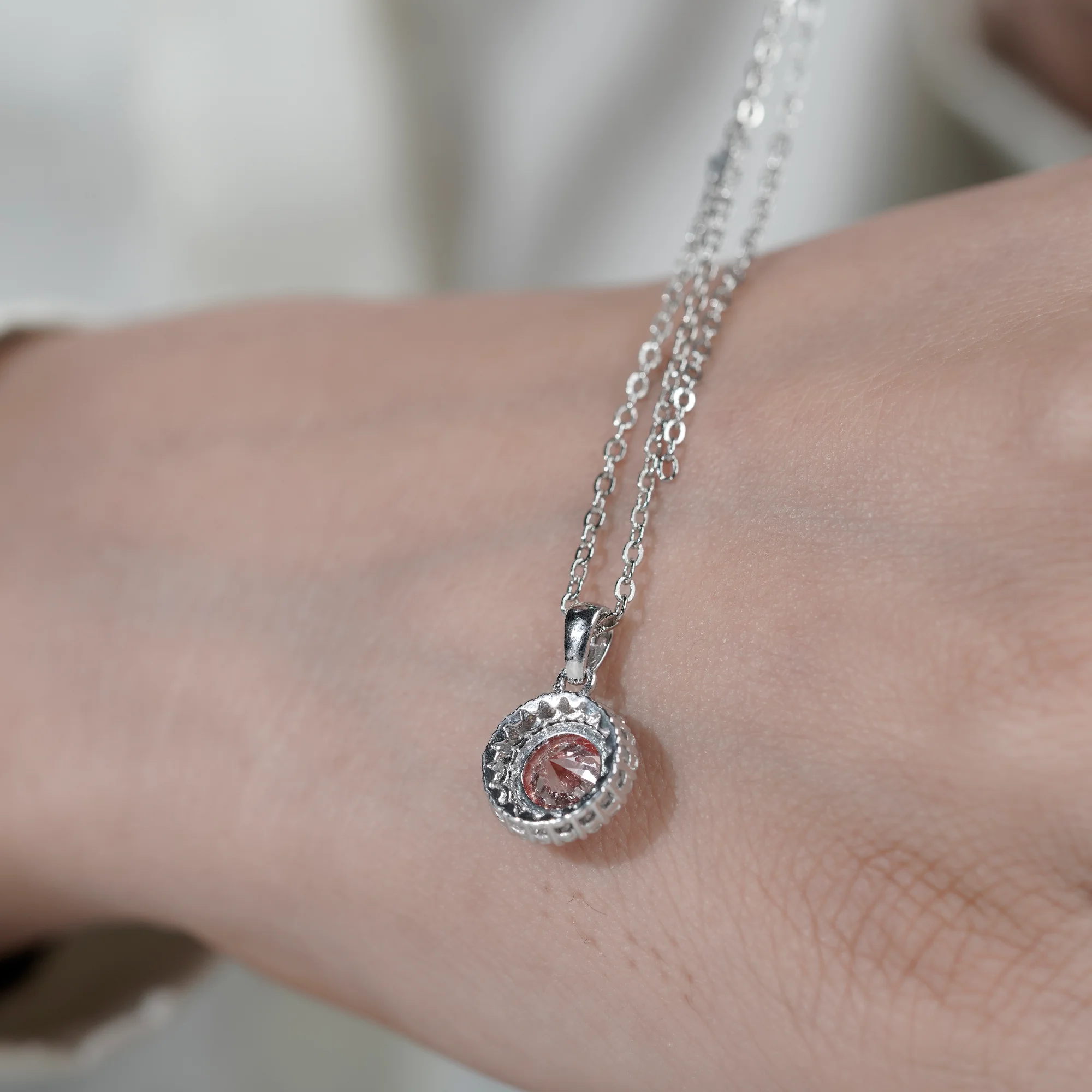 Vivid Pink Round Halo Pendant, Certified Lab Grown Diamond — view 9