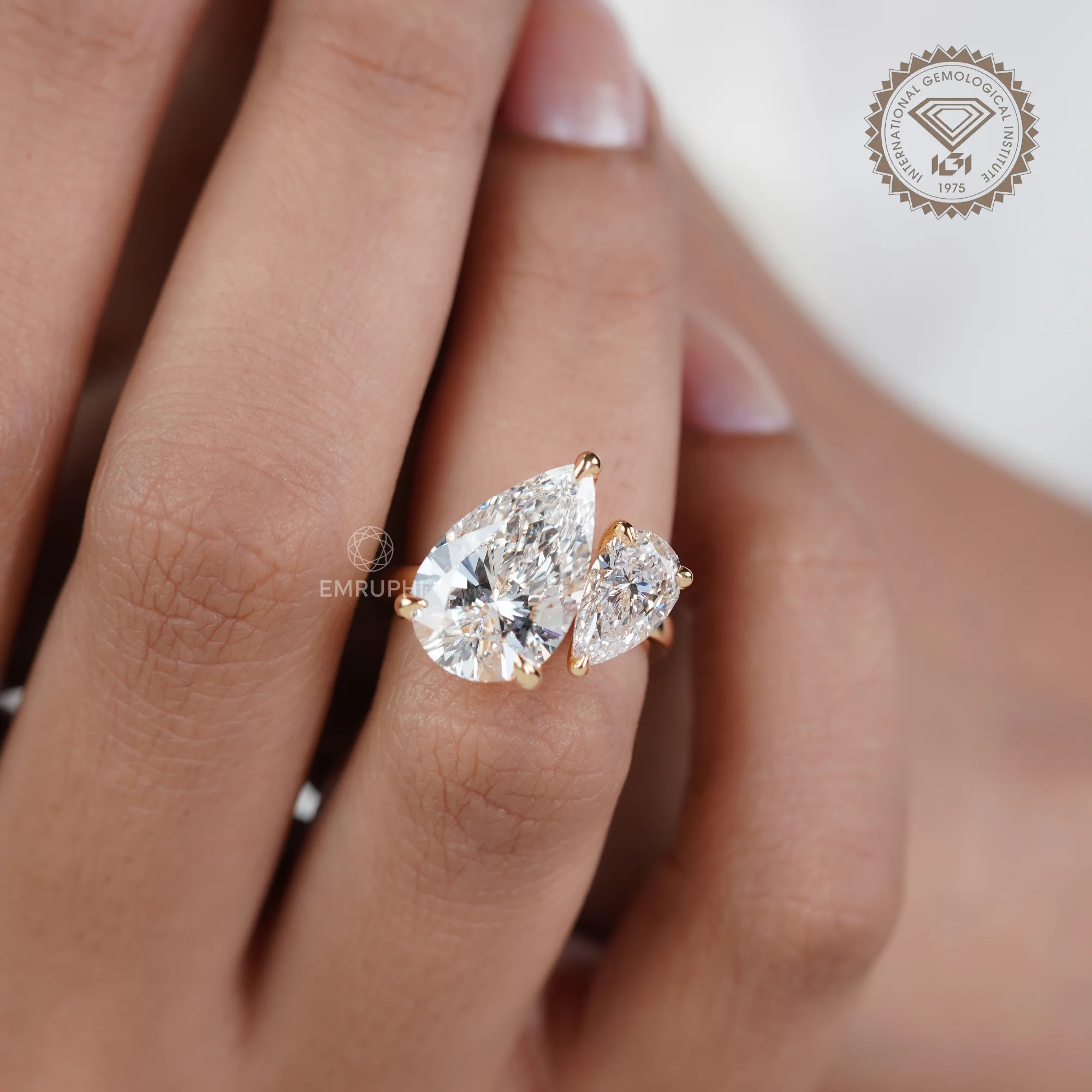 Pear Toi et Moi Lab Grown Engagement Ring, Two Stone Wedding Ring — view 6