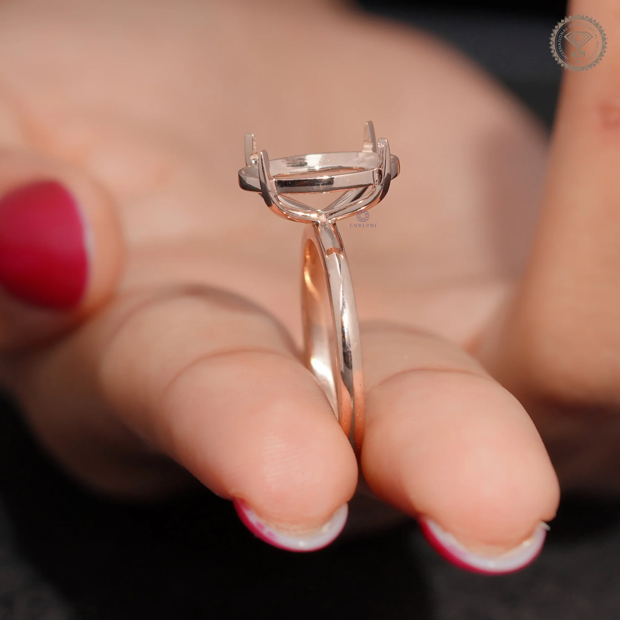 5 CT Oval Semi Mount Engagement Ring, Cathedral Solitaire Ring Setting — view 13