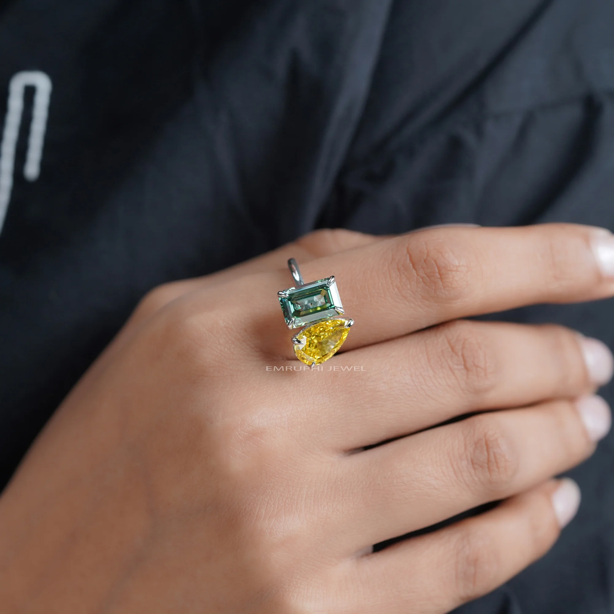 Pear & Emerald Lab Grown Diamond Toi et Moi Ring, Lab Grown Diamond Toi Et Moi Ring — view 10